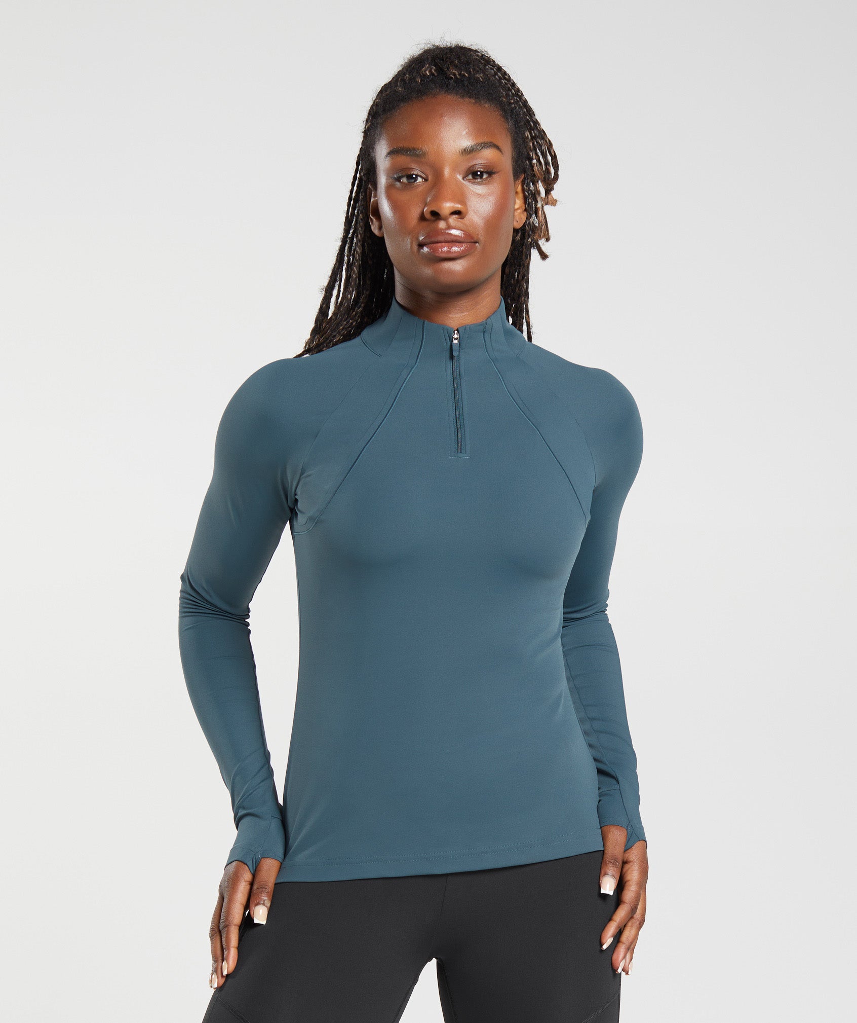Gymshark Running 1/4 Zip - Smokey Teal