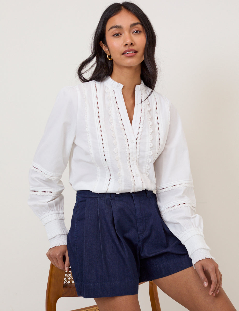 Dark Blue Pleated High Waisted Shorts