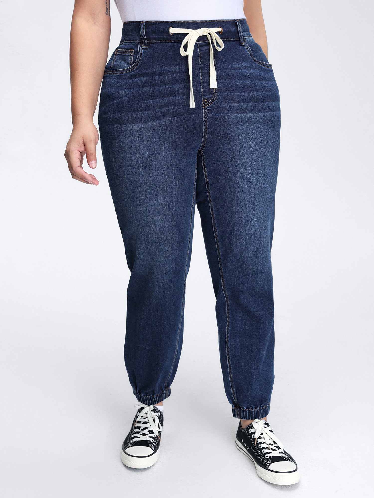 Stretchy Drawstring Cuffed Jogger Jeans