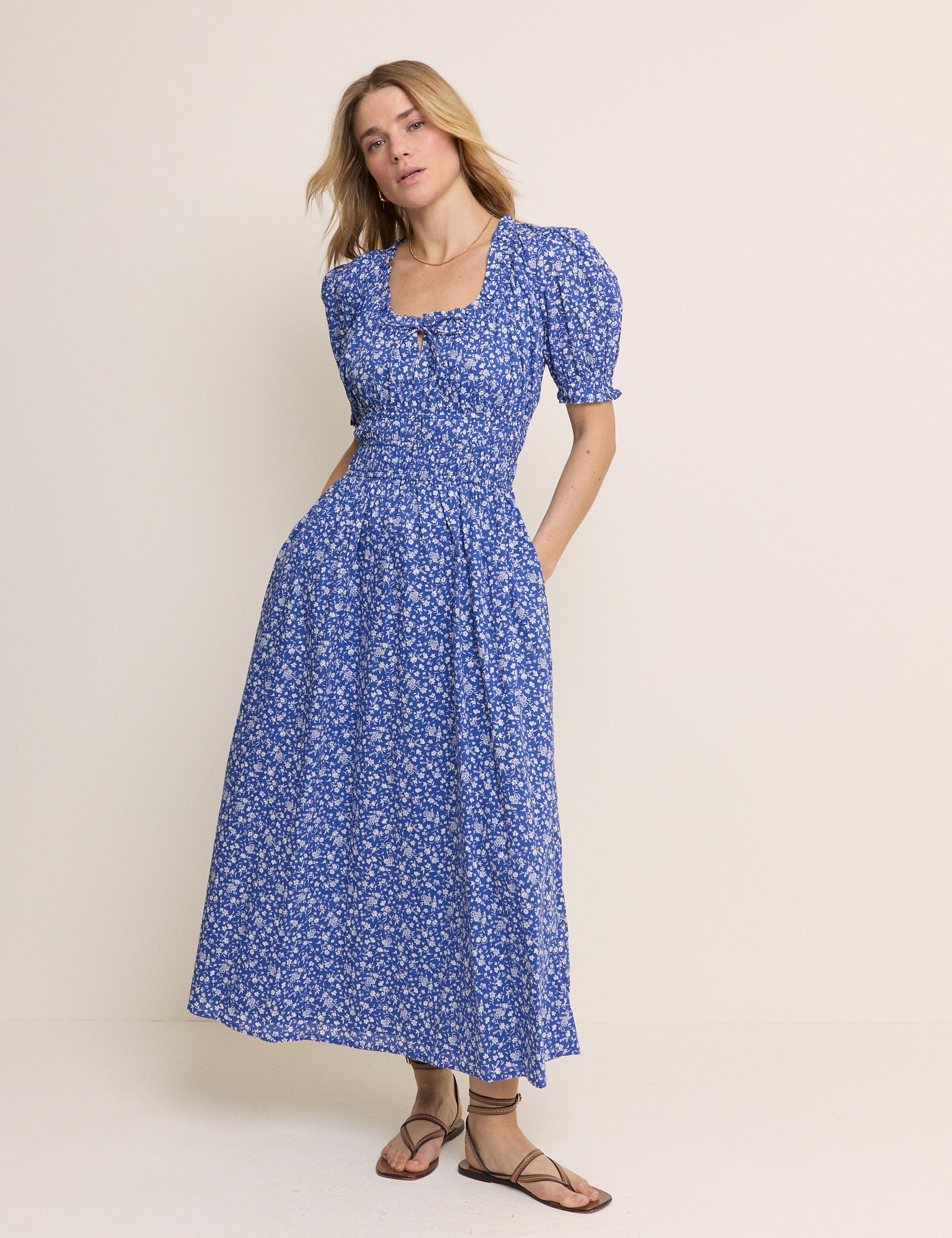 Blue Floral Tula Midi Dress