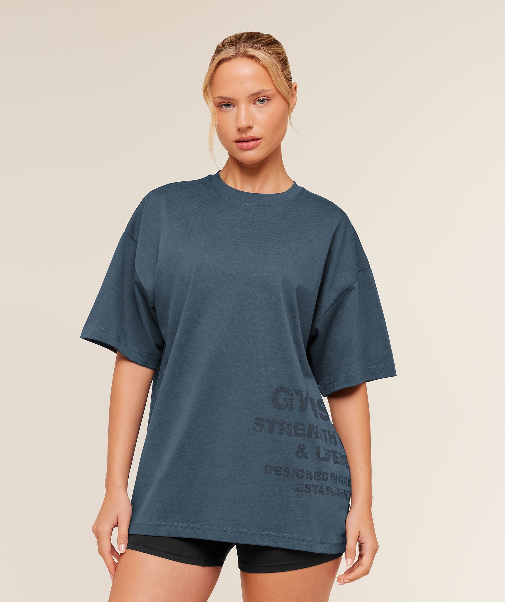 Gymshark Stacked Graphic Short Sleeve T-Shirt - Stealth Blue