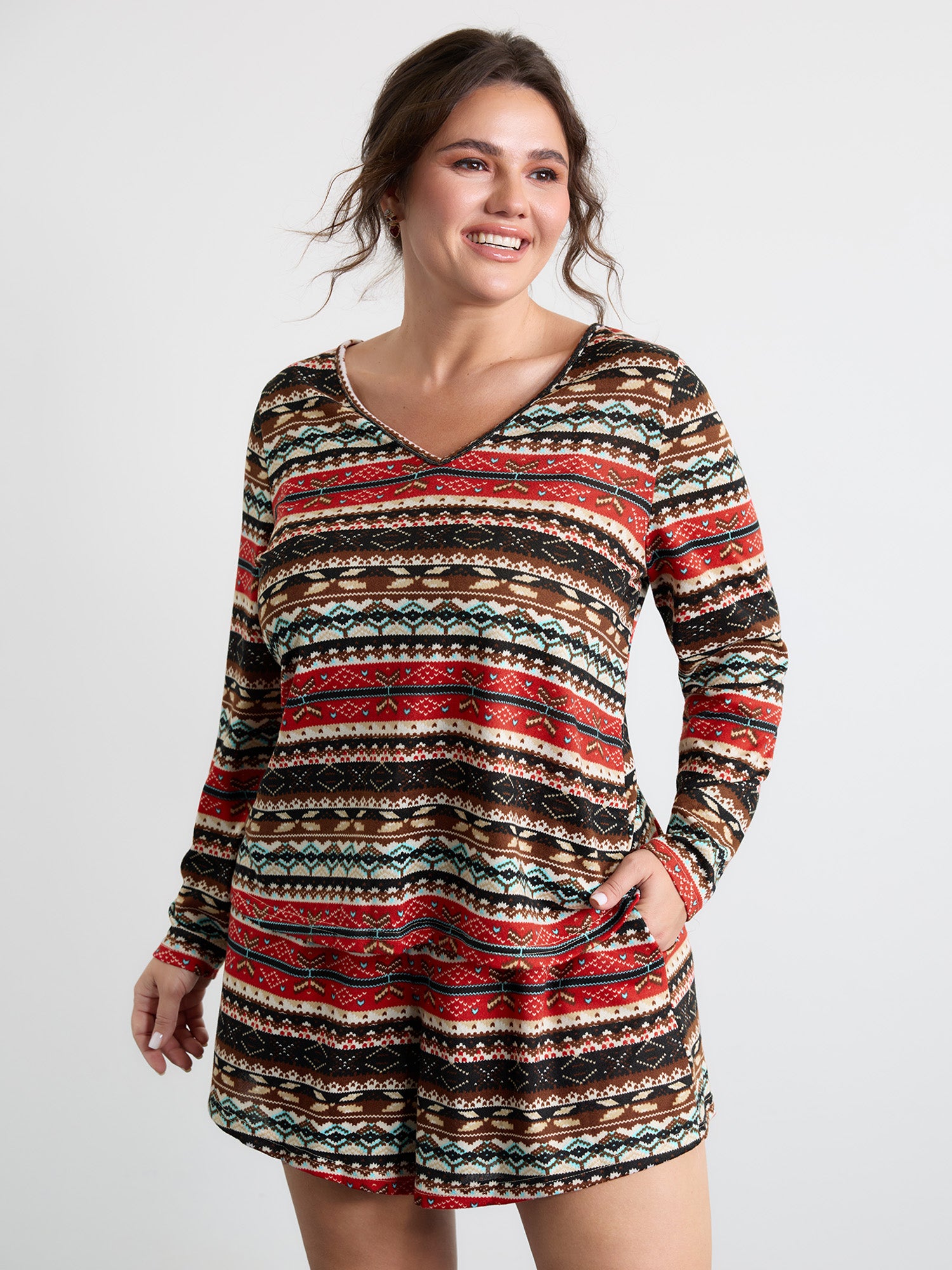 Boho Stripes V-Neck Co-Ord Lounge Set