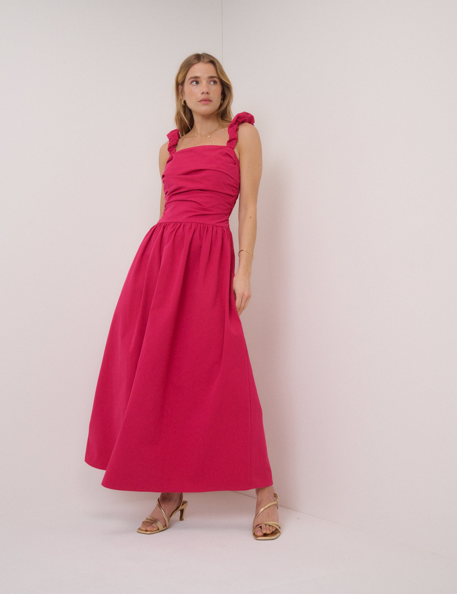 Pink Drop Waist Victoria Midi Dress