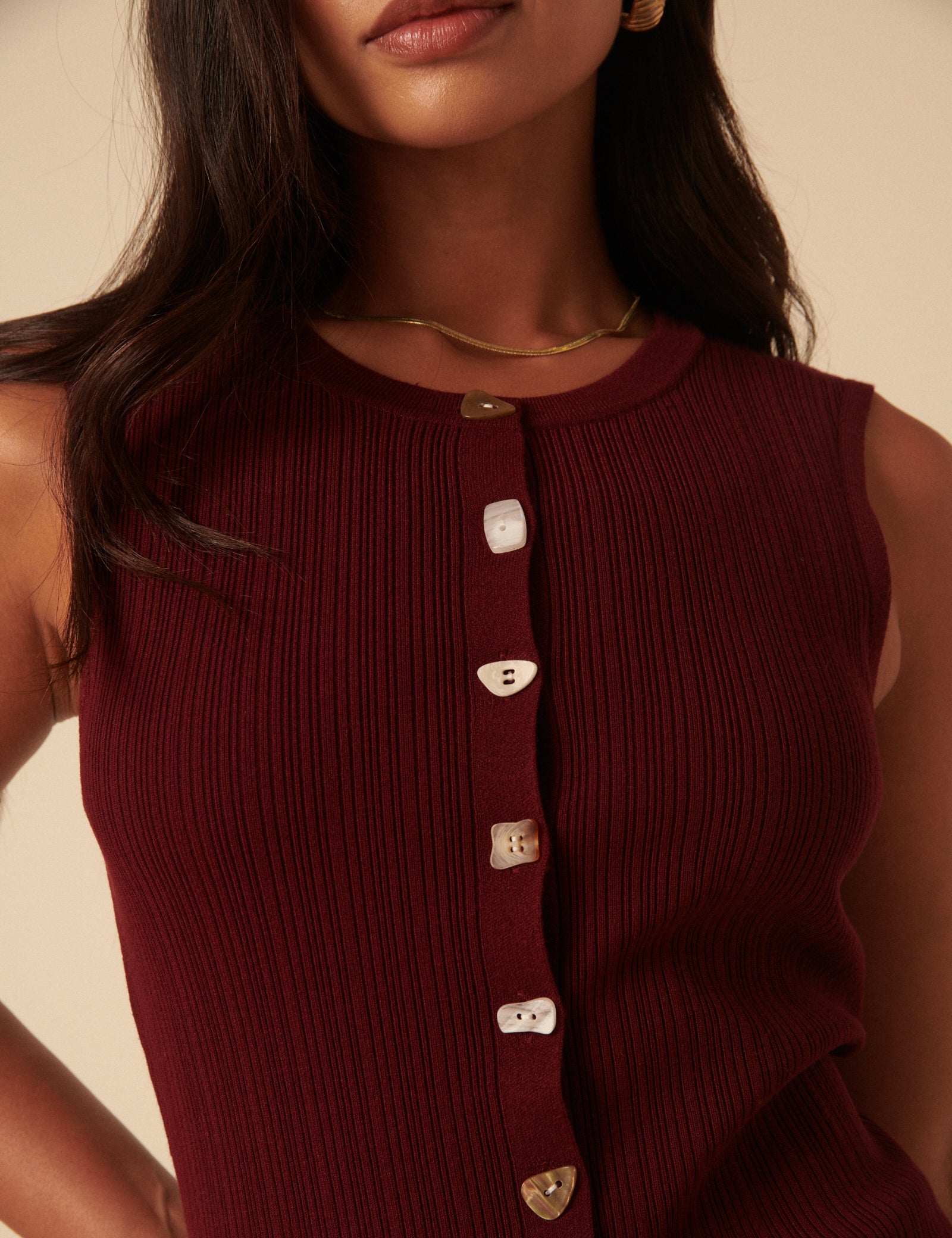 Burgundy Longline Knitted Waistcoat