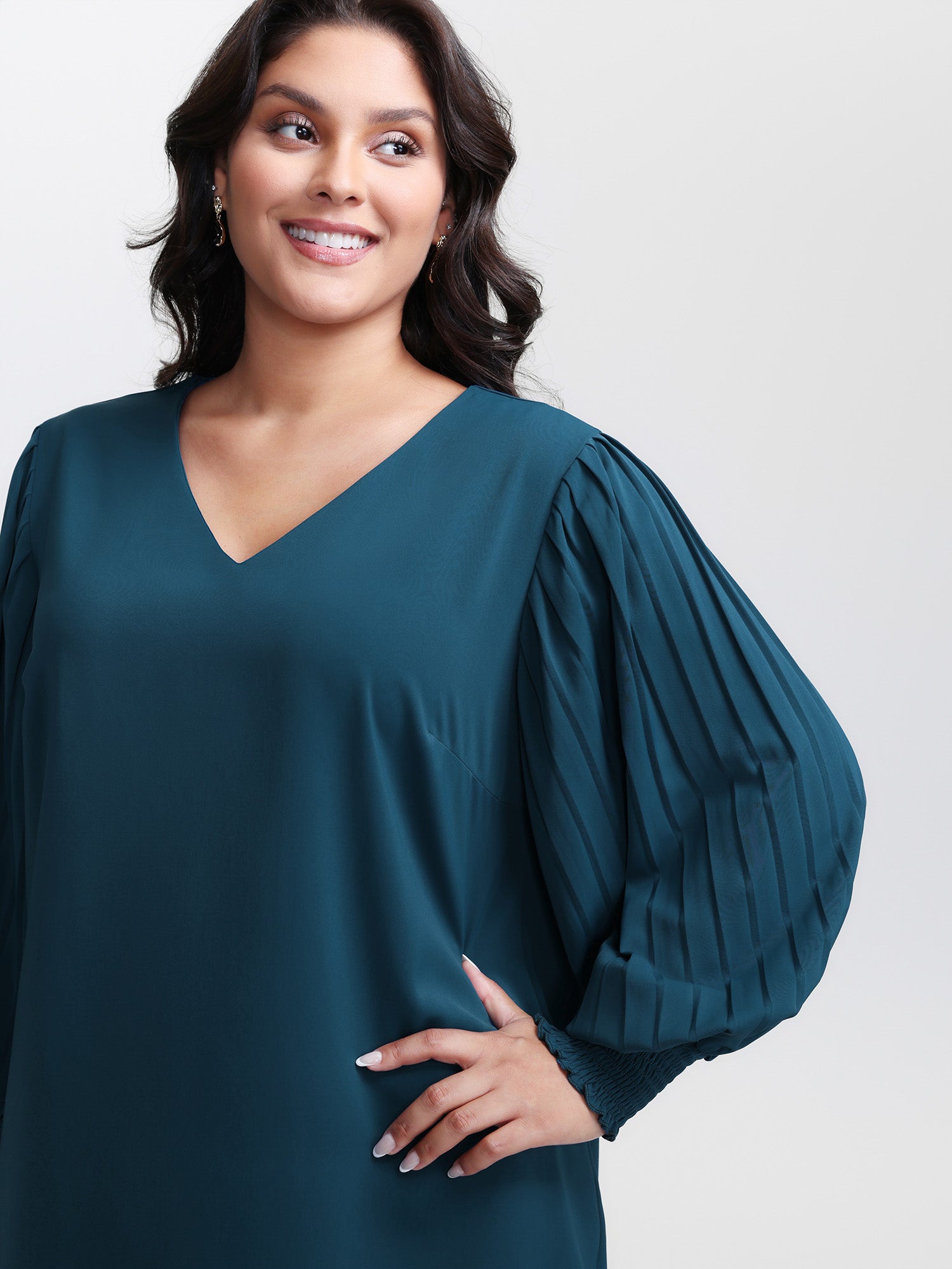 Shirred Cuffs Pleated Sleeve Blouse