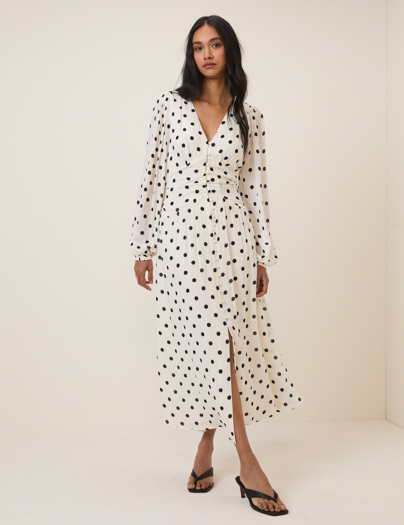 White Polka Dot Luna Midi Dress