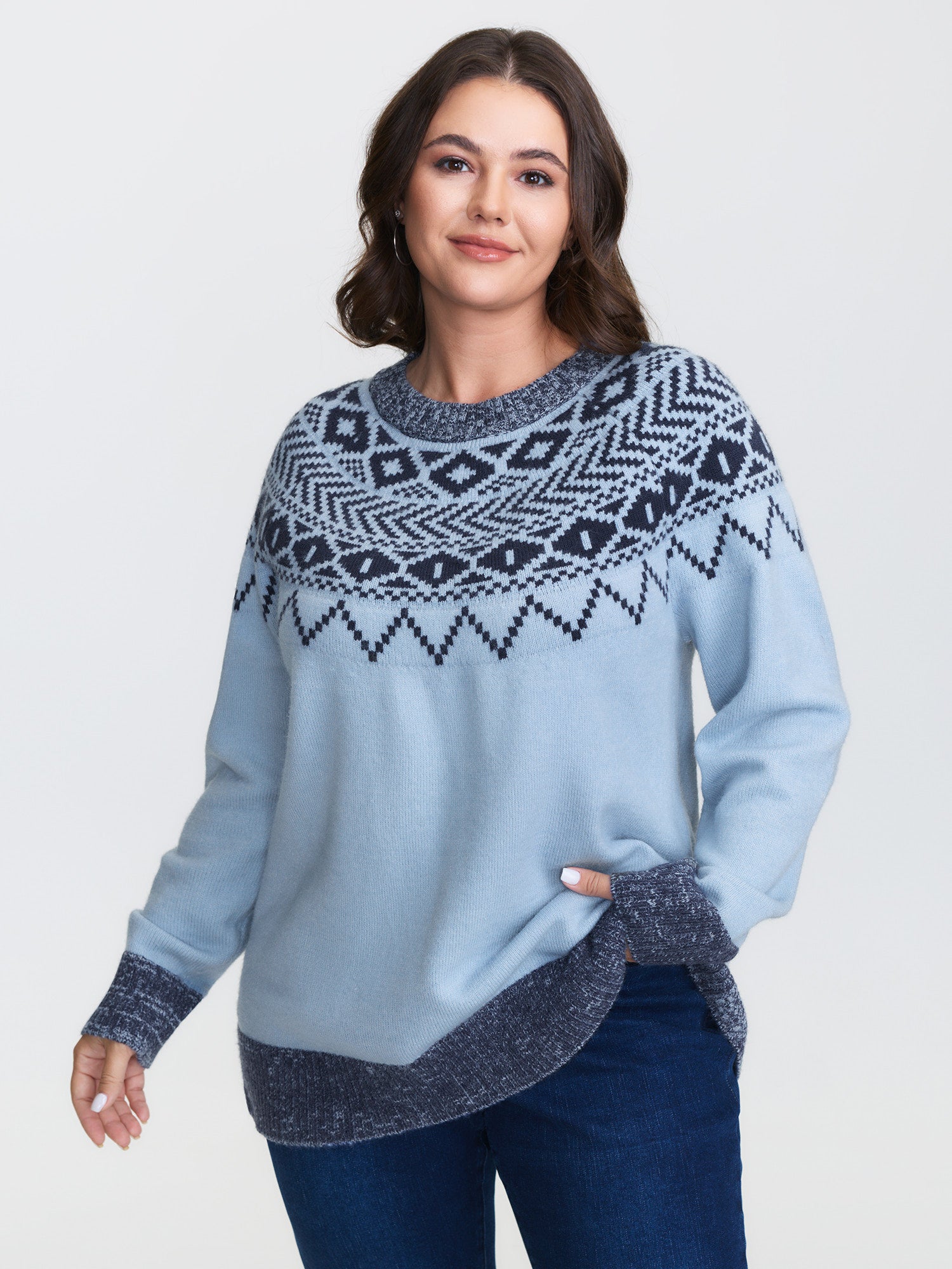 Fair-Isle Yarn Blend Textured Pullover
