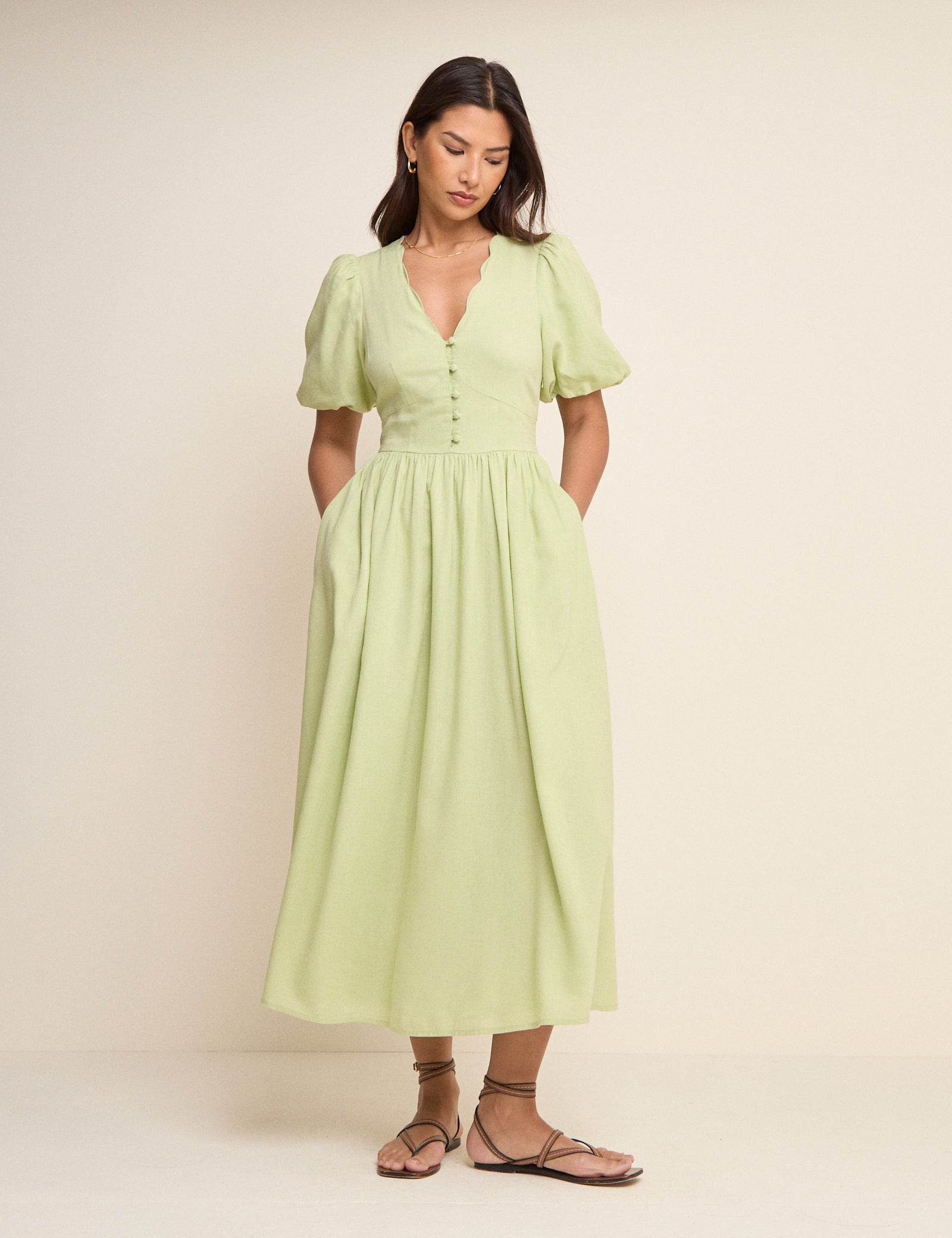Green Short Sleeve Bess Midi Dress
