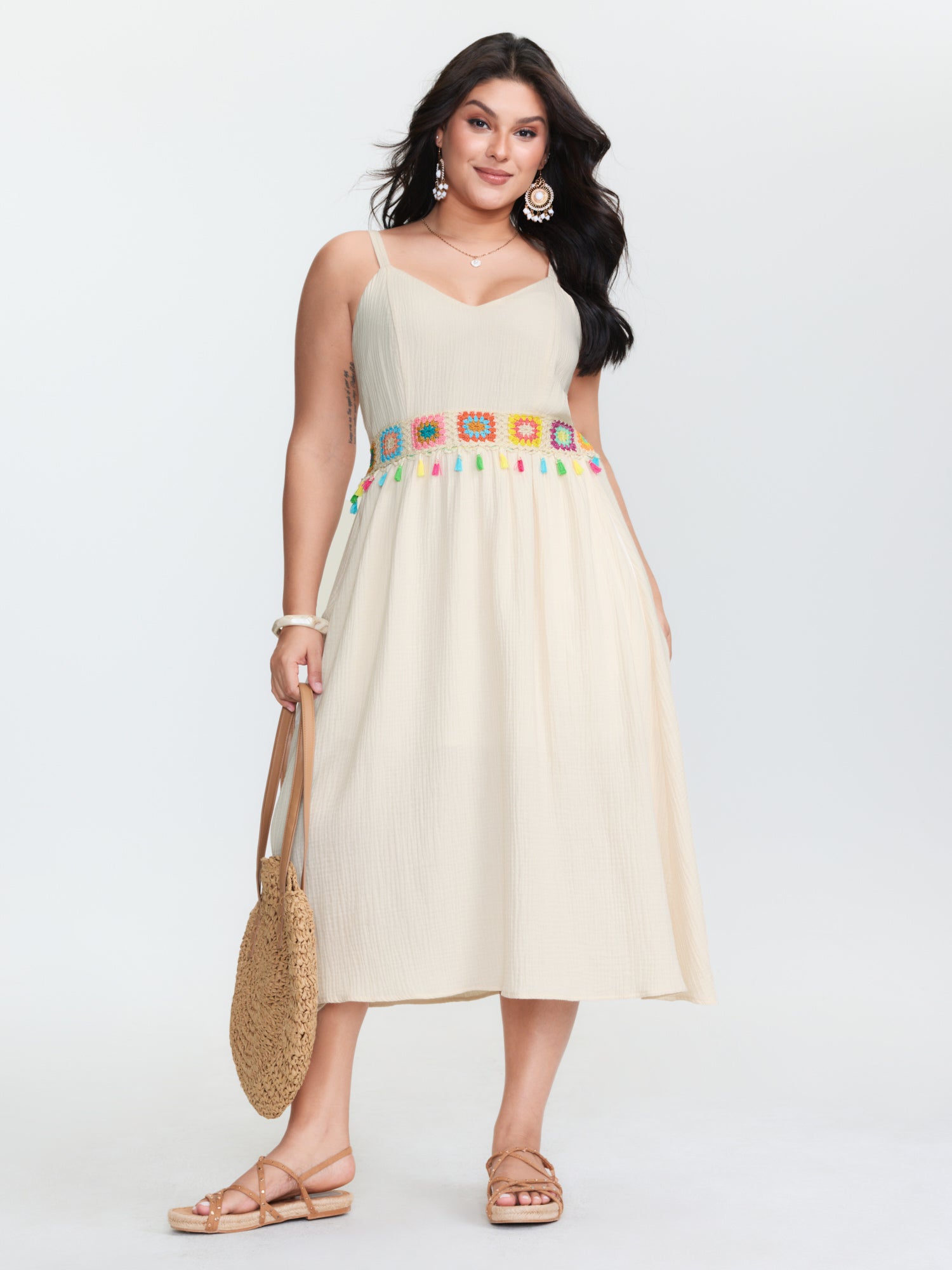 Pure Cotton Colorful Webbed Midi Dress