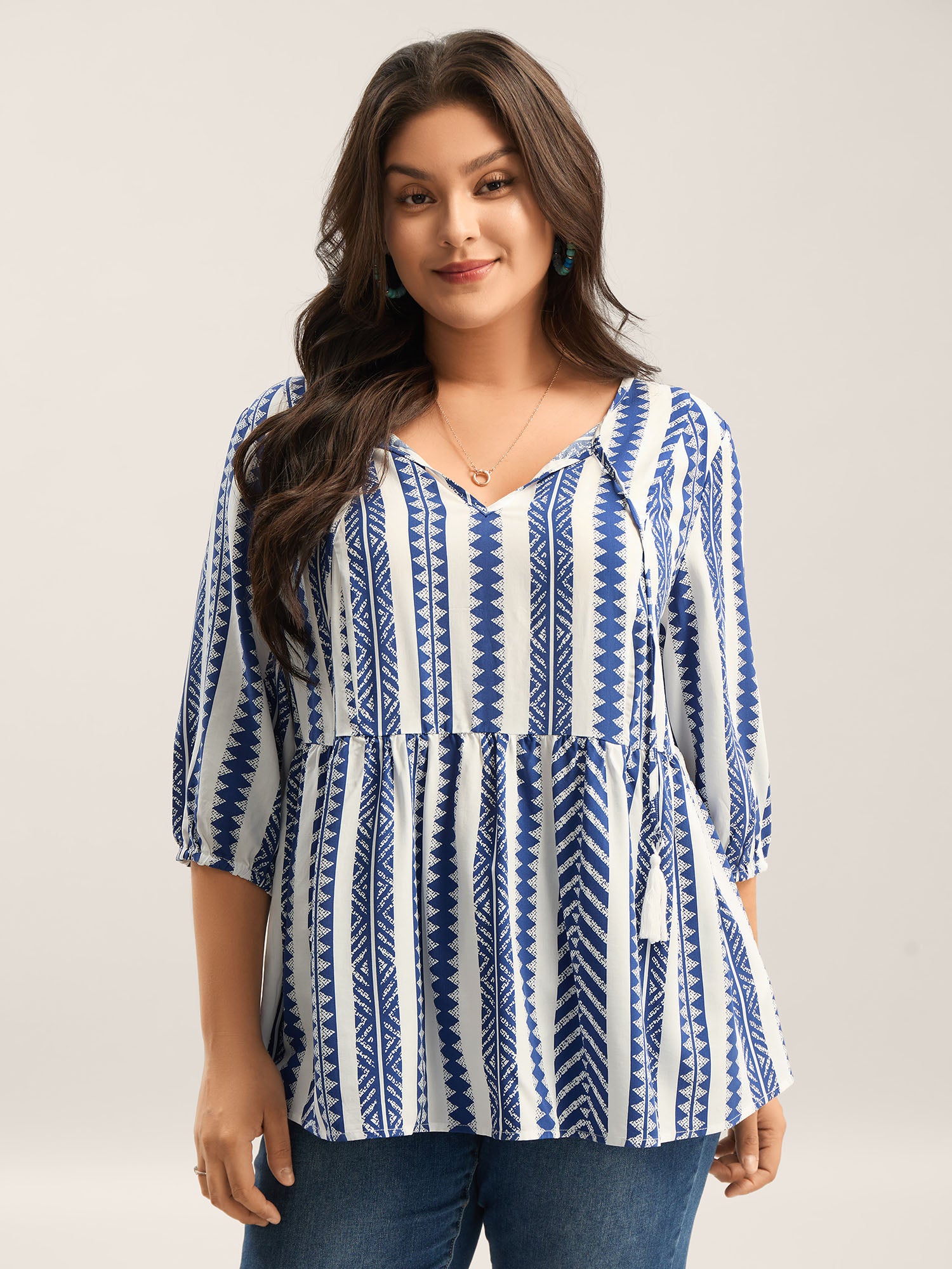 Nautical Stripes Rayon Tassels Blouse