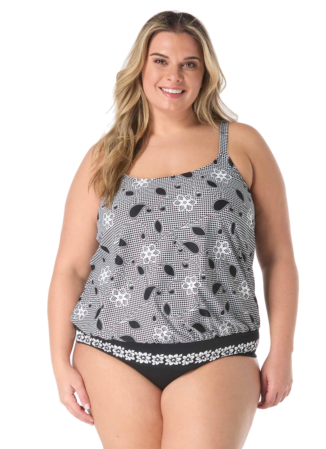 Beach House Women's Plus Size Floral Allure Sarah Blouson Tankini Top