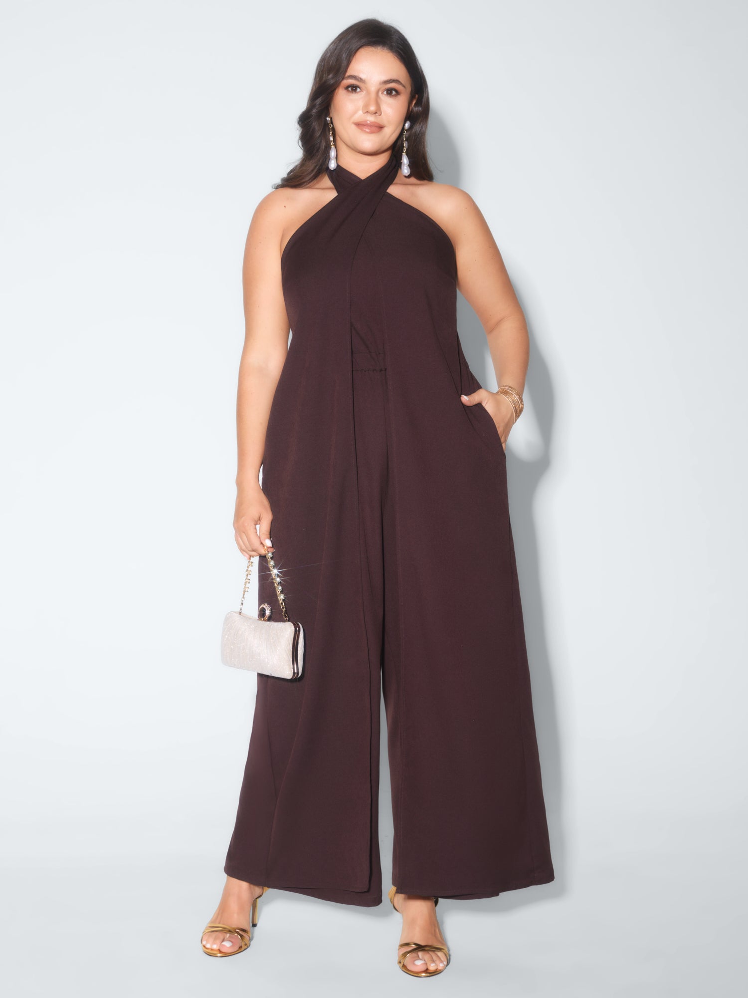 Shirred Back Halter Neckline Jumpsuit