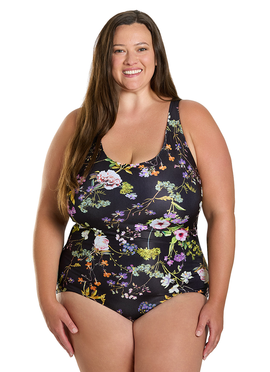 Sporti Plus Size HydroLast Moonlit Flora Chlorine Resistant Moderate Scoop Back One Piece Swimsuit