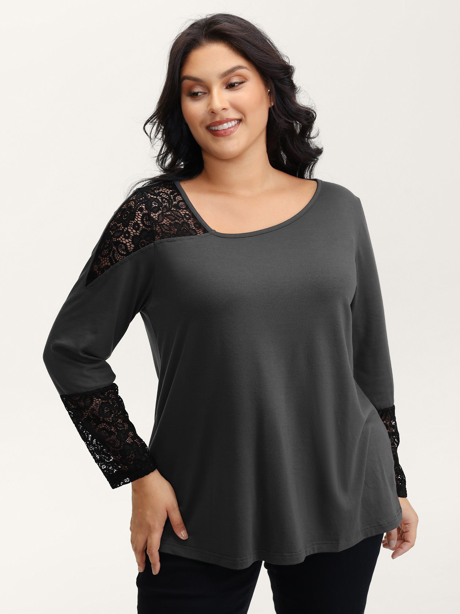 Supersoft Sheer Lace Solid T-Shirt