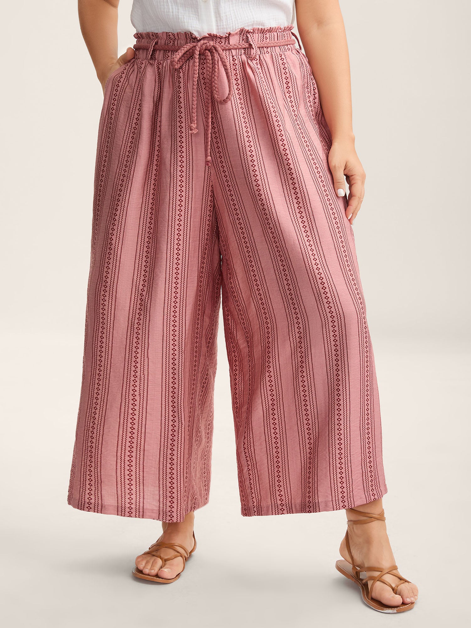 Stripe Print Drawstring Wide-Leg Pants