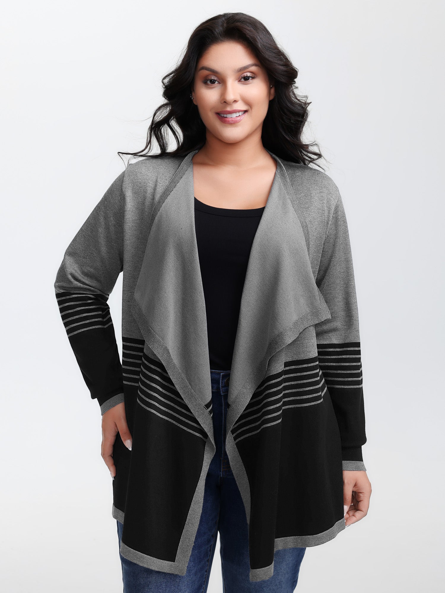 Supersoft Stripes Asymmetrical Collar Knit Cardigan