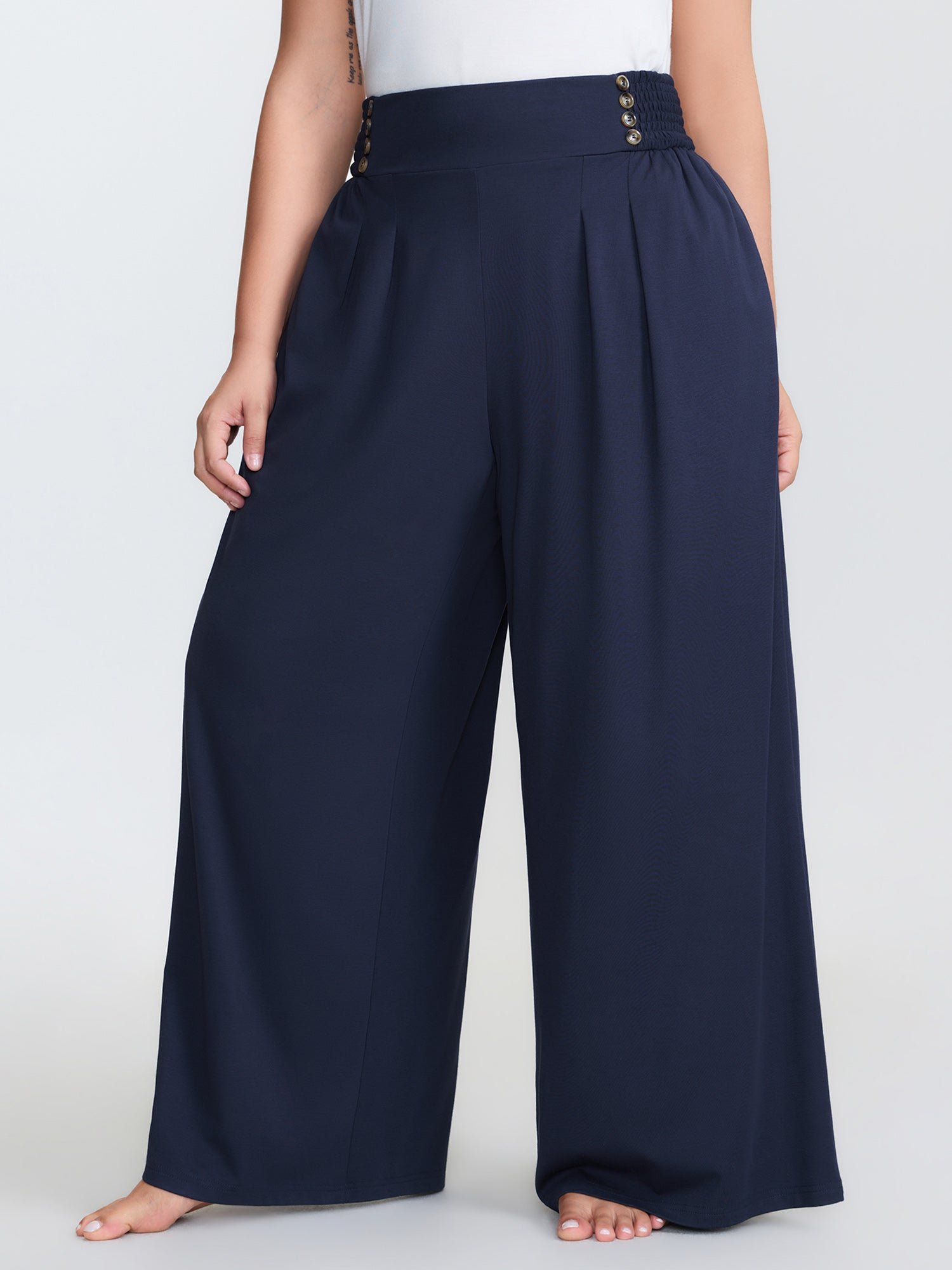 Supersoft Shirred Wide Waistband Button Lounge Bottoms