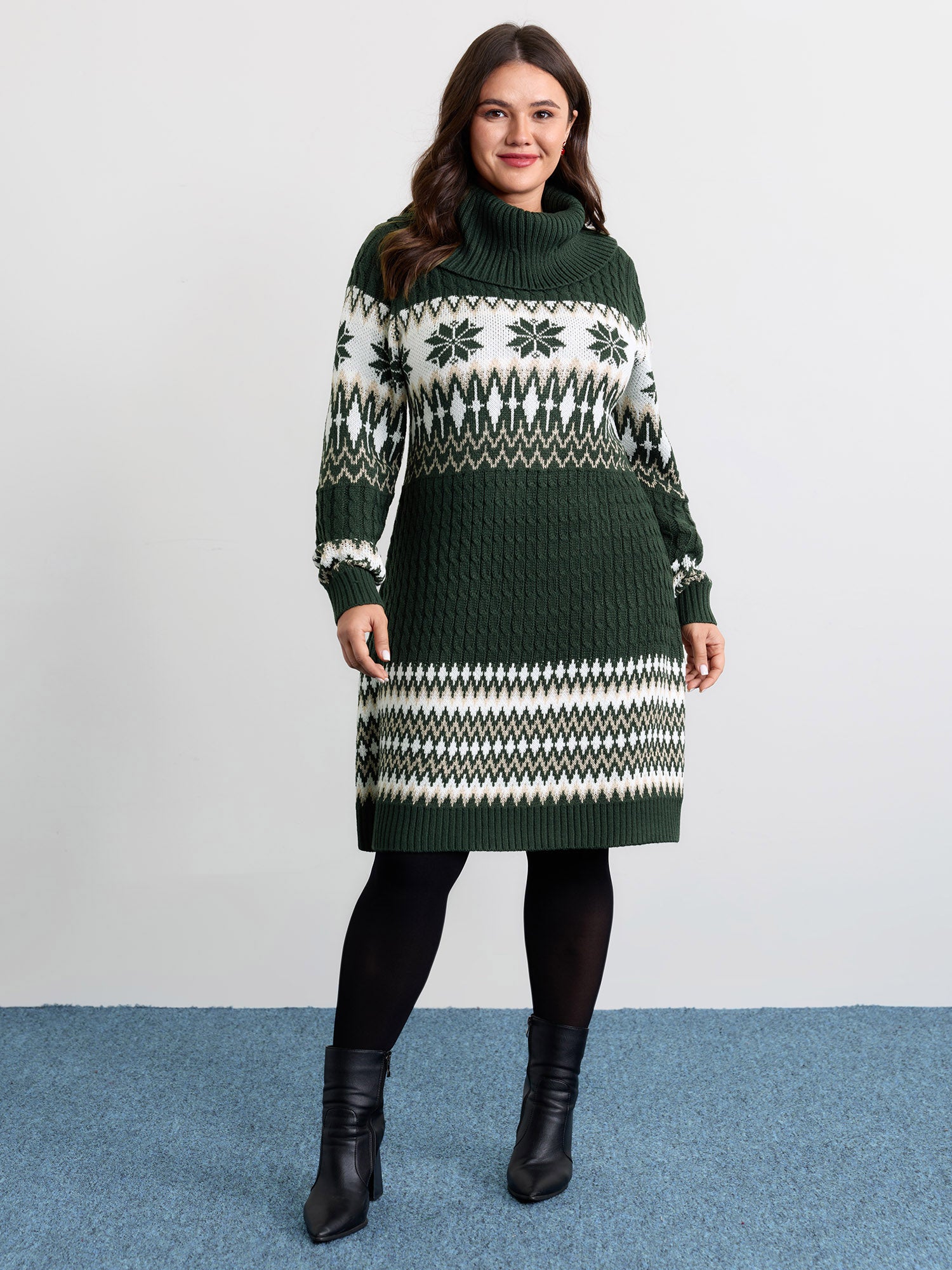 Holiday Textured Turtleneck Sweater Dress