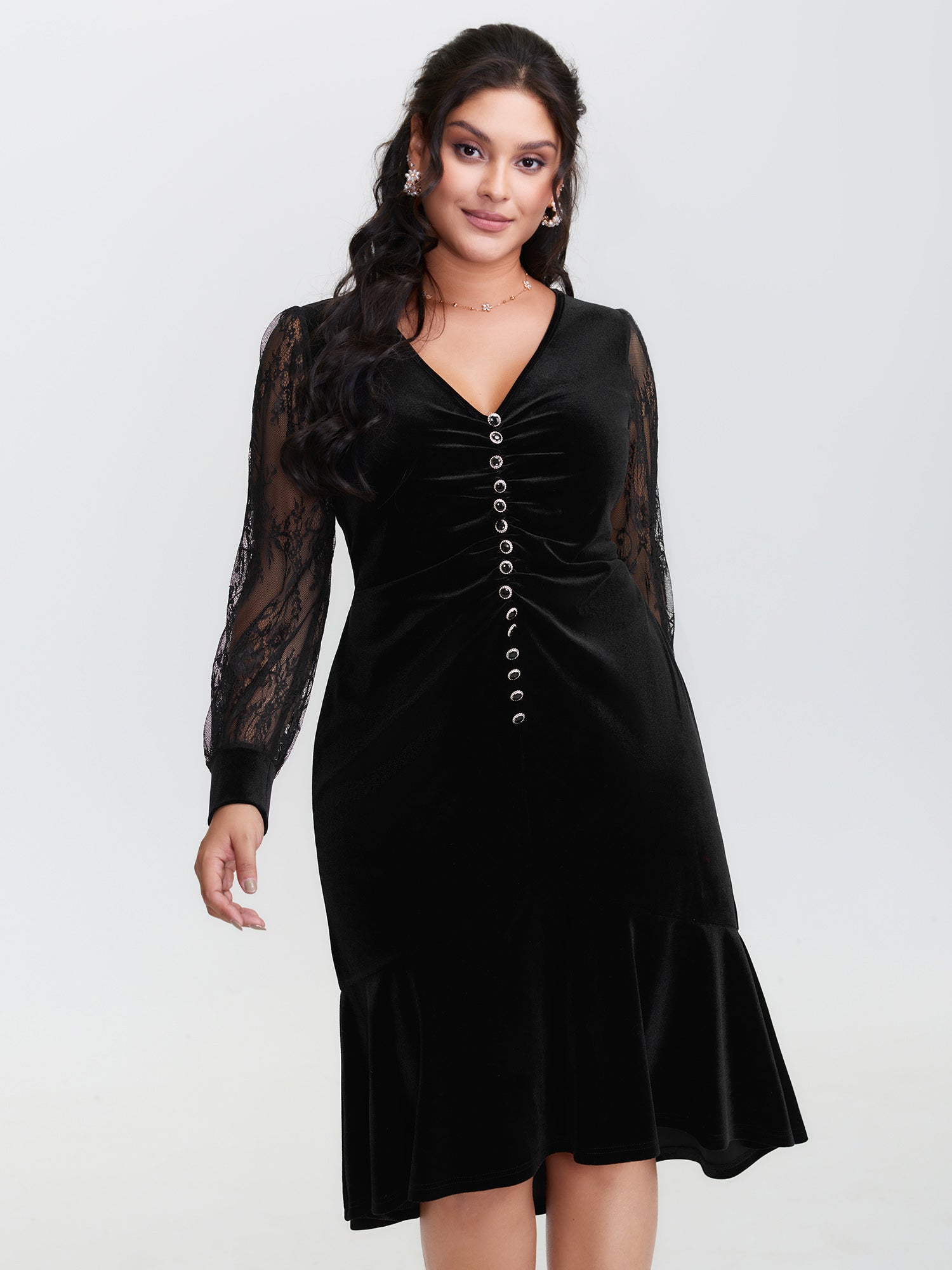 Timeless Velvet Lace Mesh Midi Dress