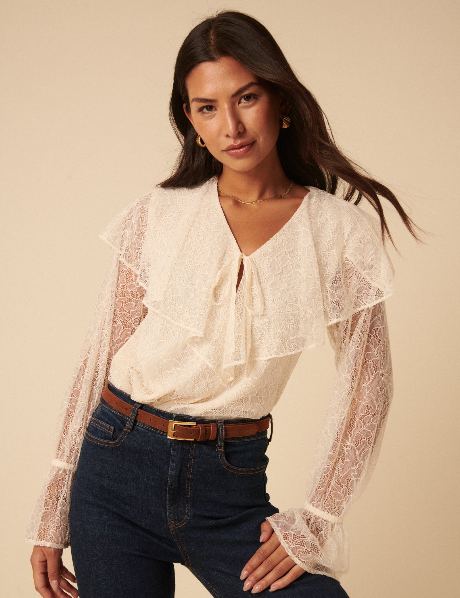 White Lace Frill Blouse