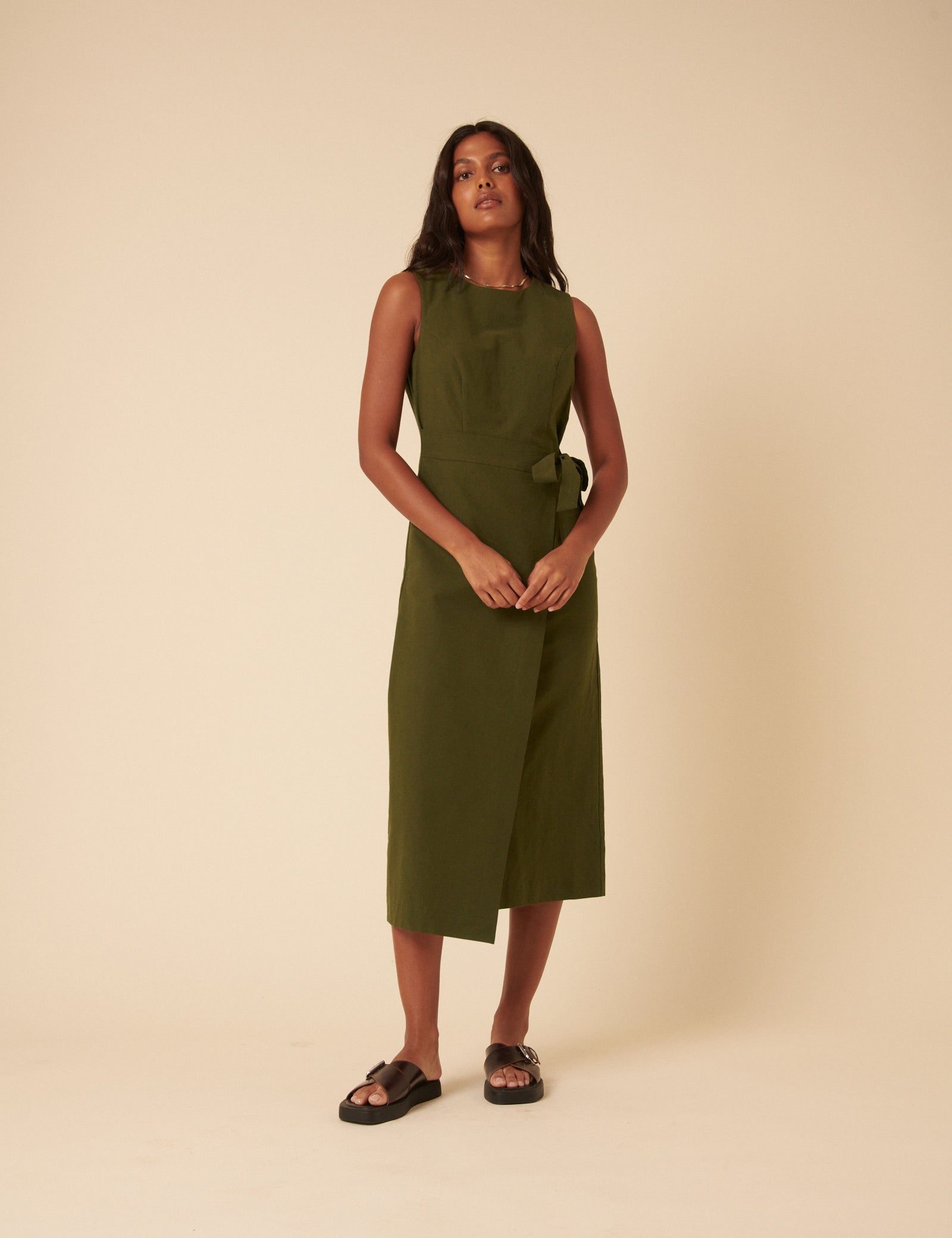 Green Tie Waist Lottie Midi Dress