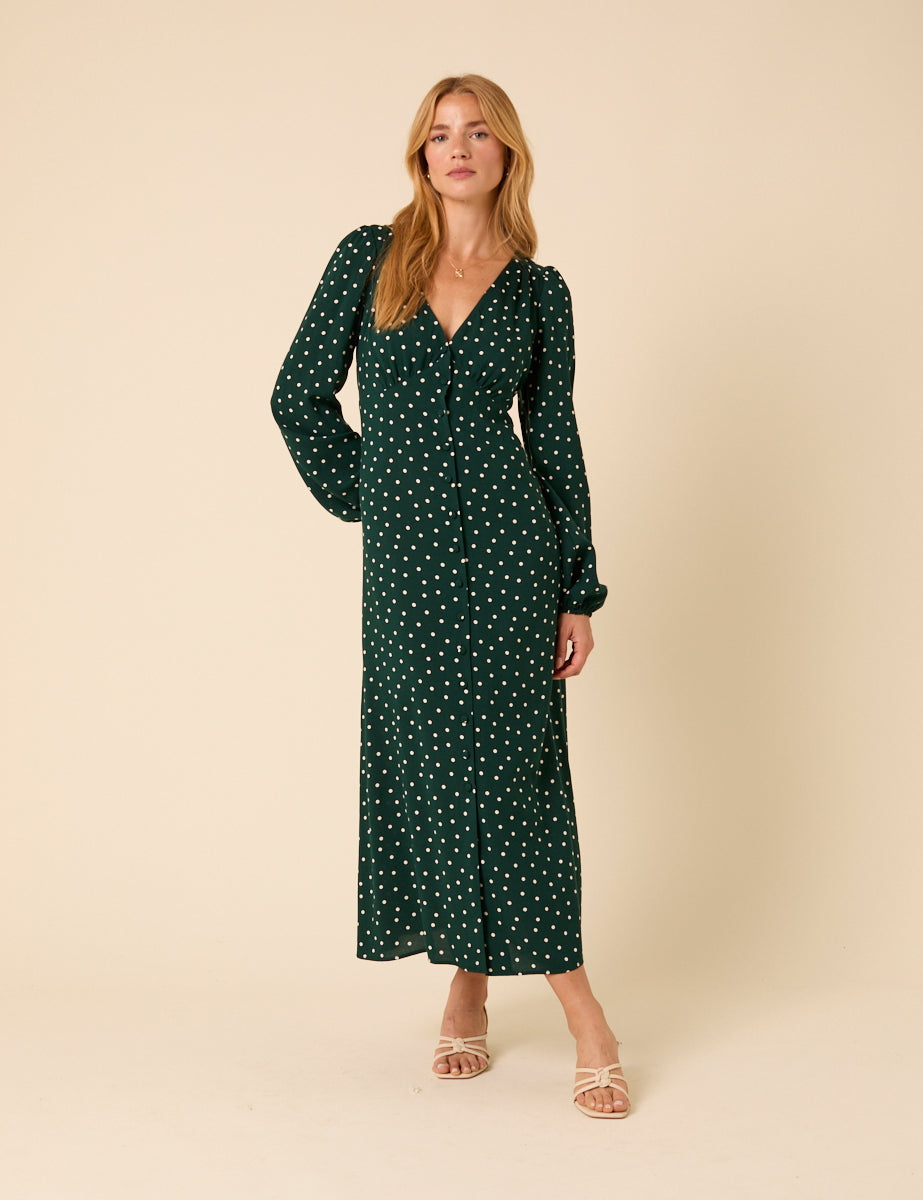 Green Polka Dot Kennedy Midi Dress