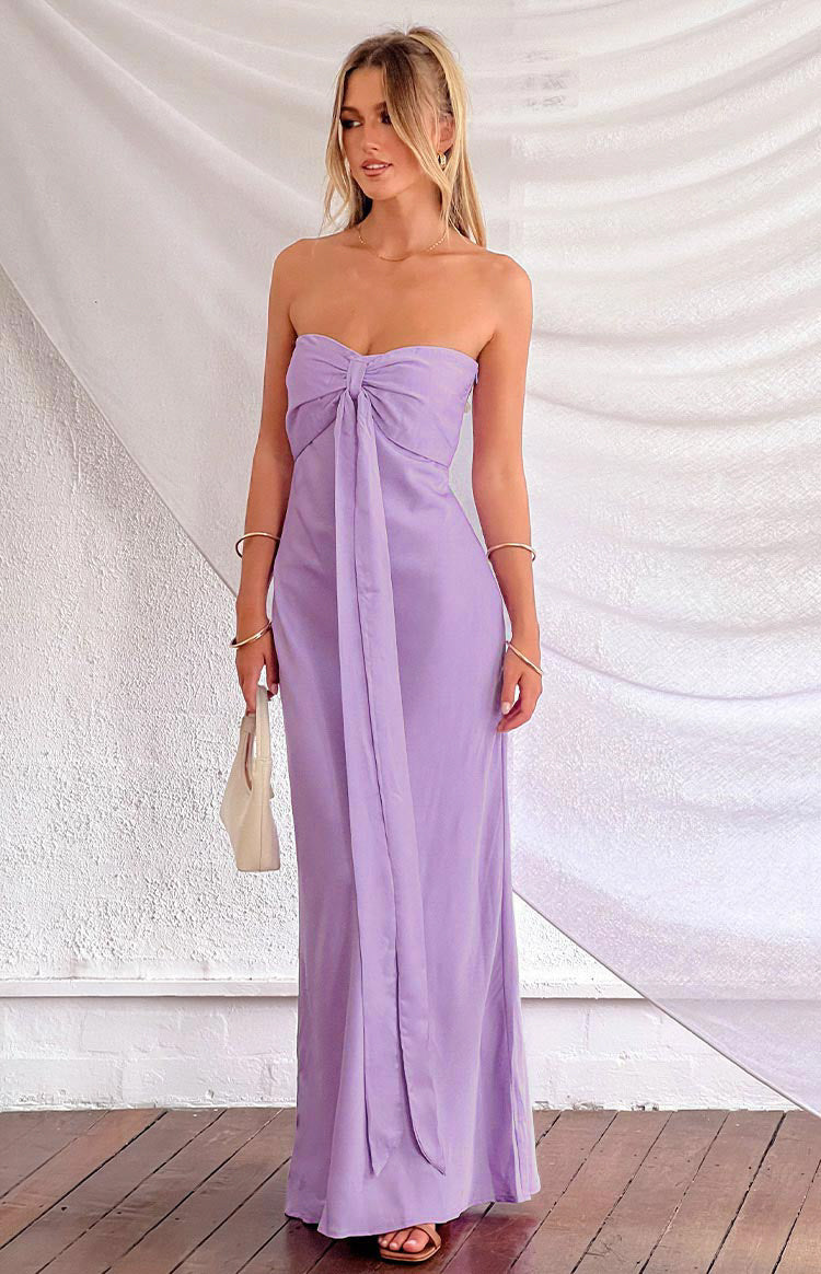 Ariella Lilac Satin Strapless Maxi Dress