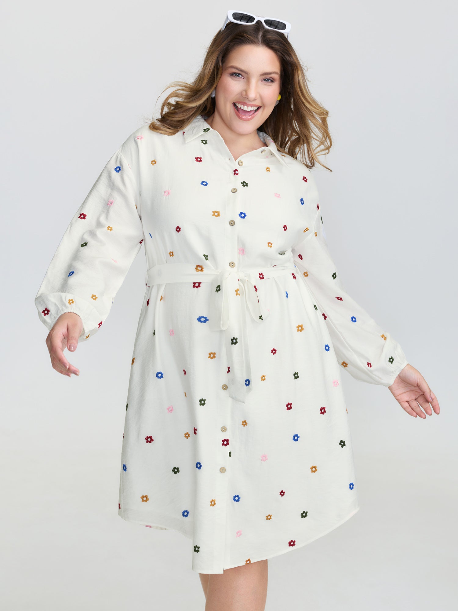 Colorful Floral Embroidery Pockets Midi Dress