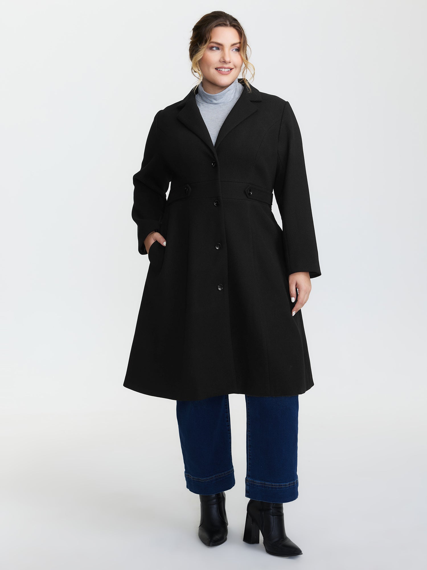 Notched Collar Cinched Waist Coat
