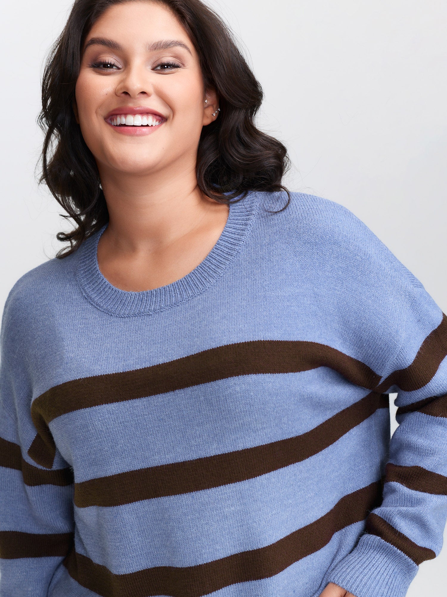 Color Contrast Stripe Heather Textured Pullover