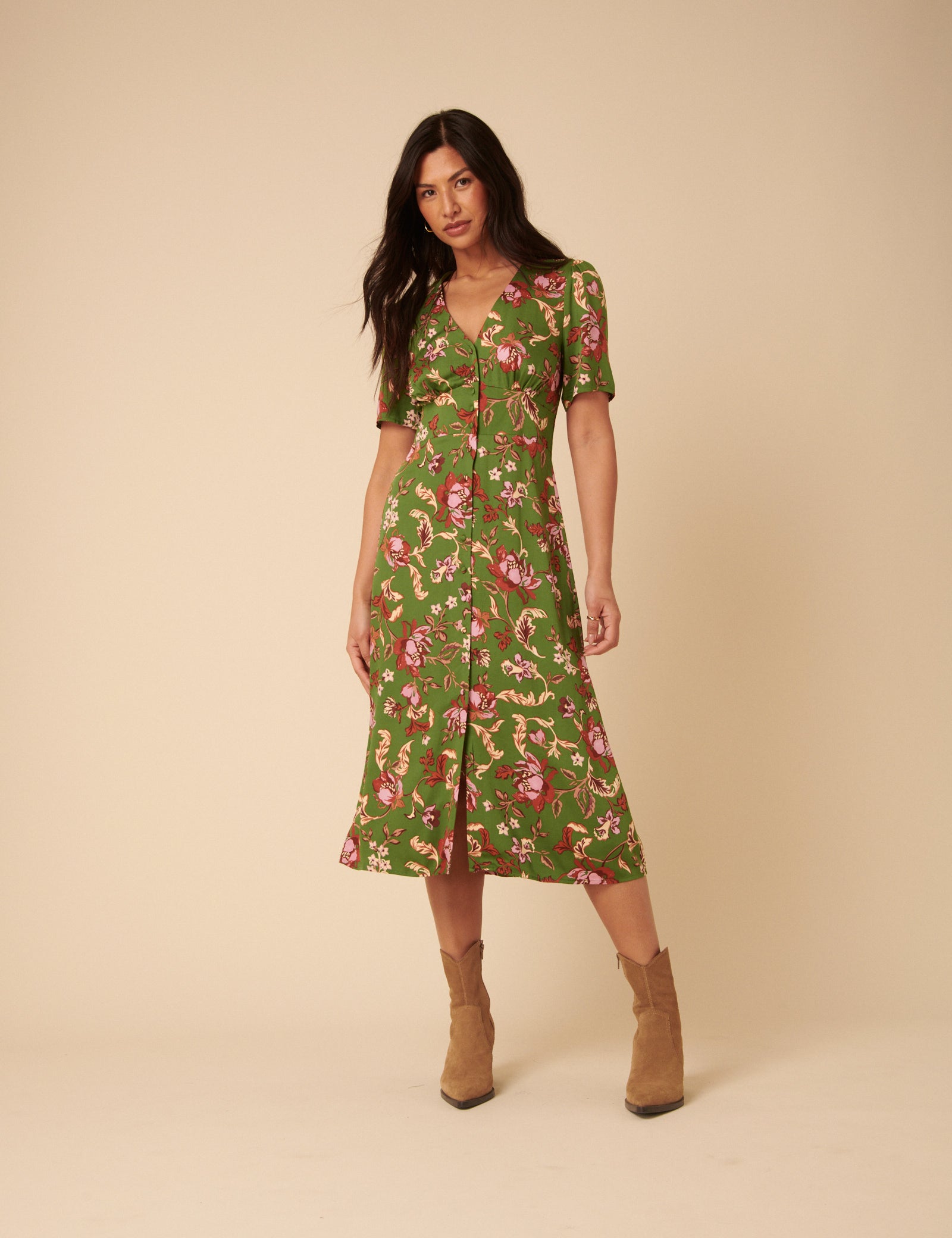 Green Floral Alexa Midi Dress
