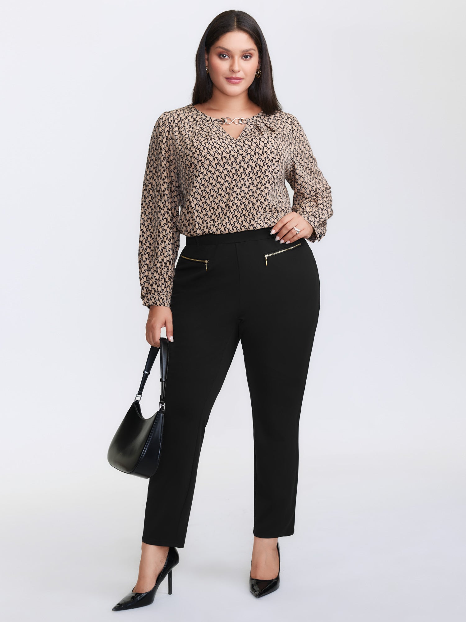 Zipper Front Pockets Straight-Leg Pants