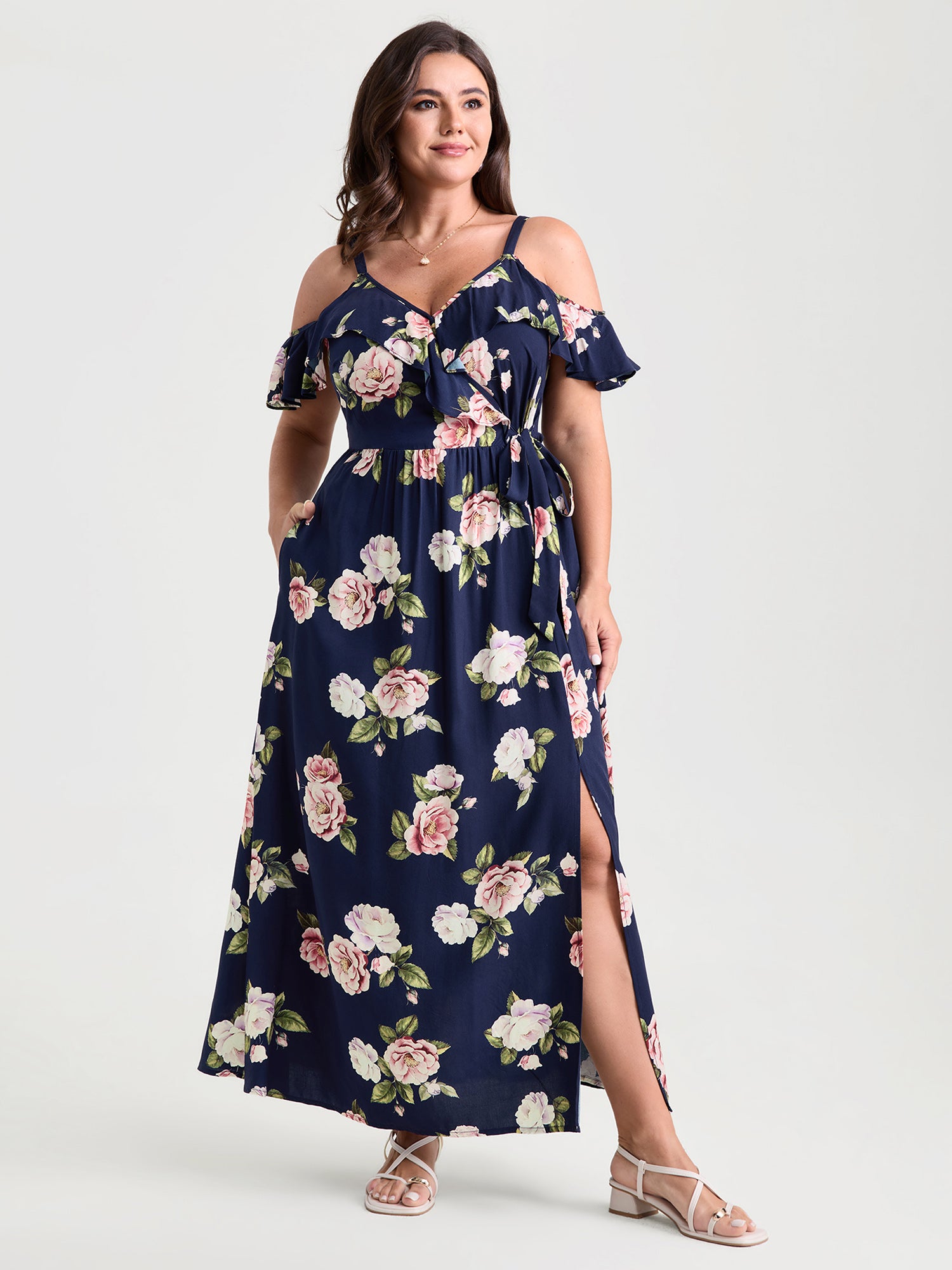 Romantic Floral Print High Slit Maxi Dress