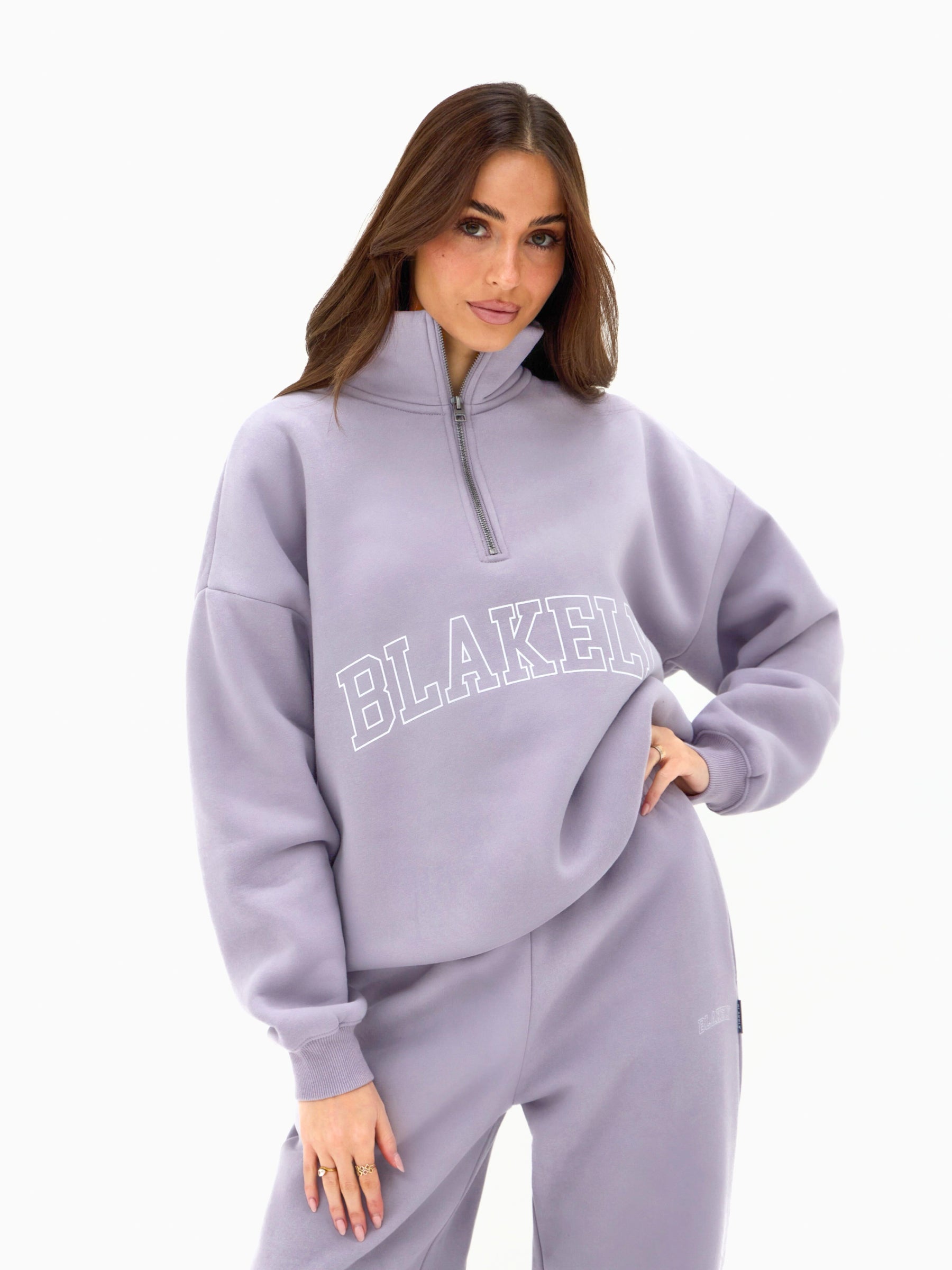 Outline Varsity 1/4 Zip Jumper - Washed Lilac