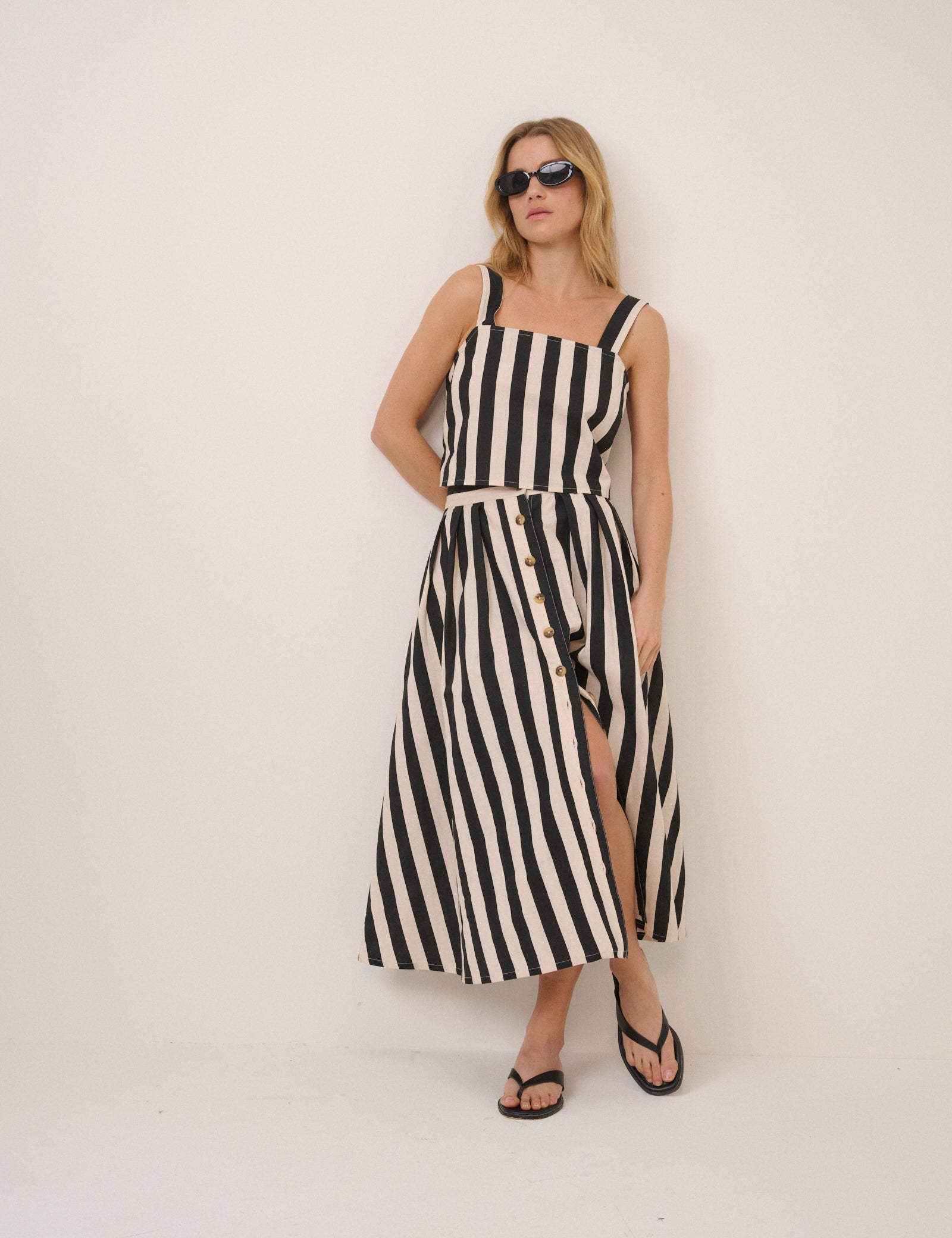 Black Striped Swing Top