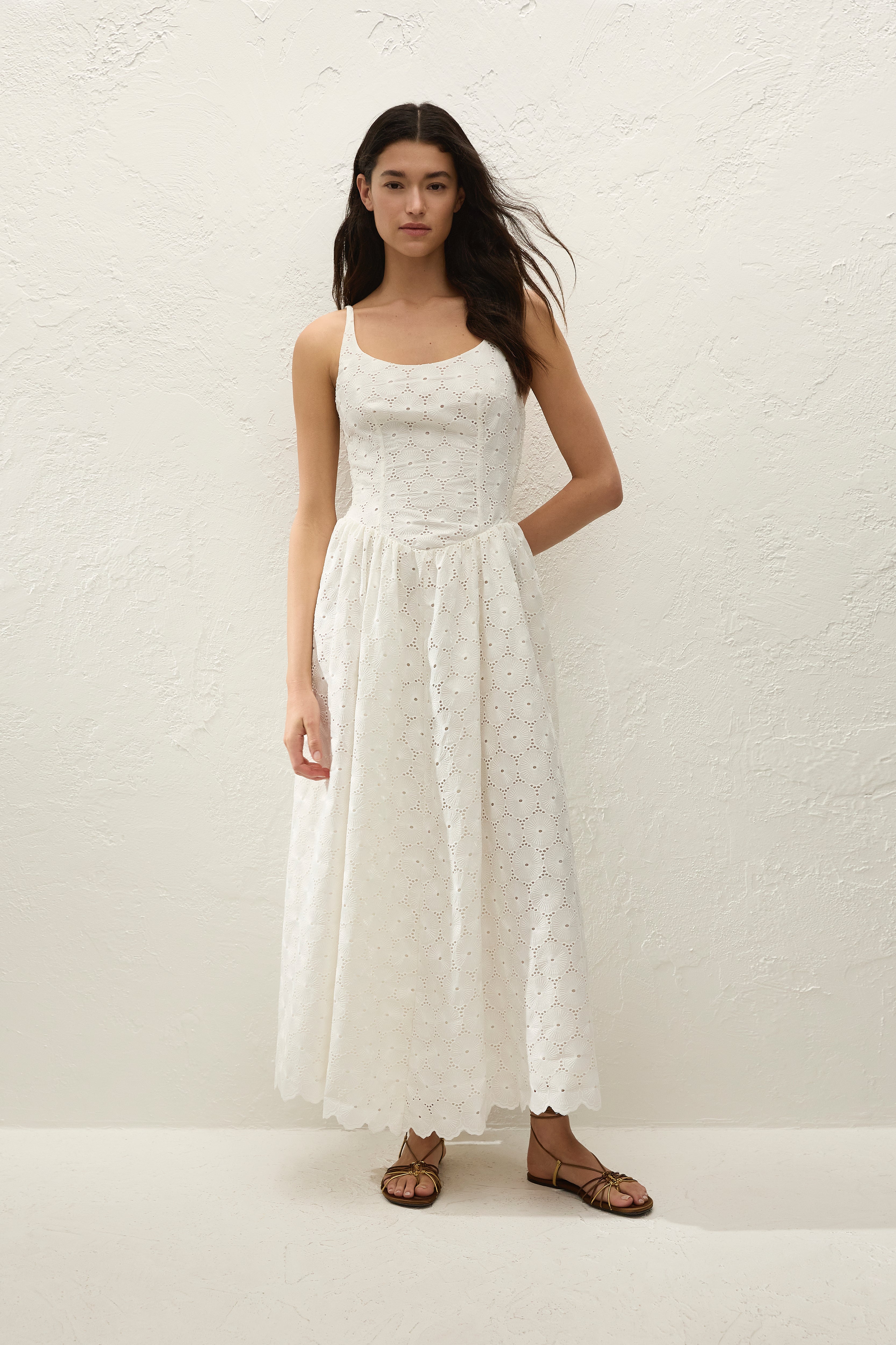 Milana Midi Dress Dolce Broderie White