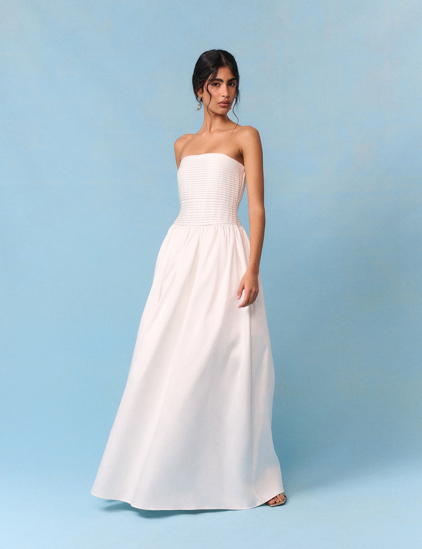 Bridal Ivory Satin Column Strapless Opal Maxi Dress