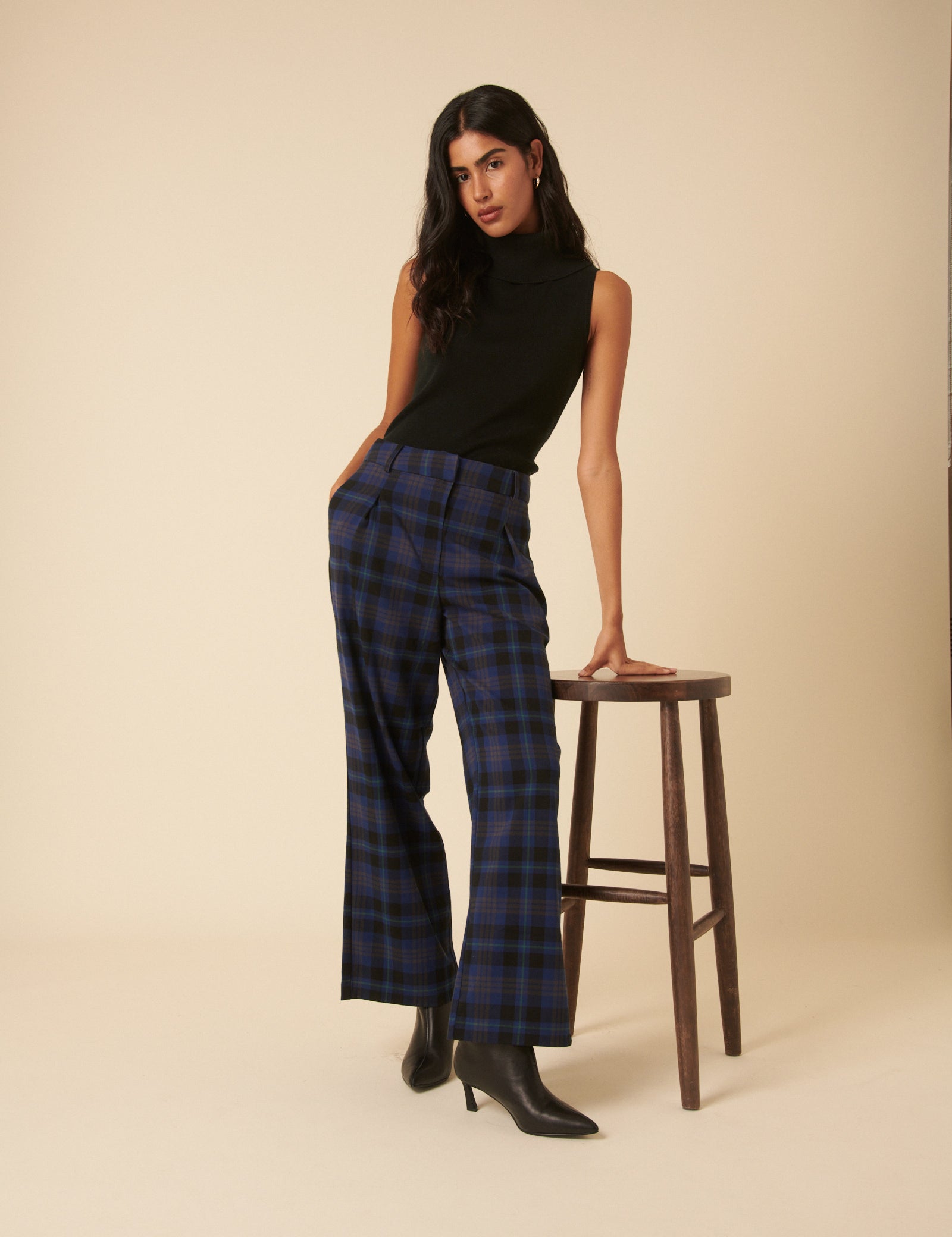 Navy Check Tailored Trousers