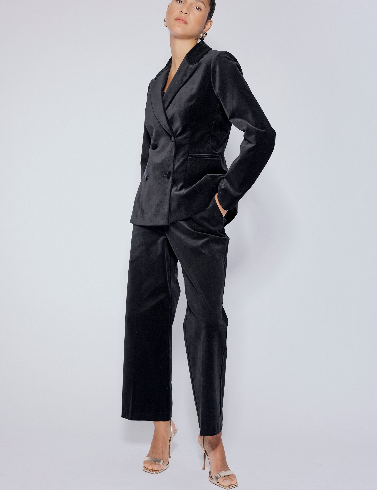 Black High Waisted Velvet Trousers