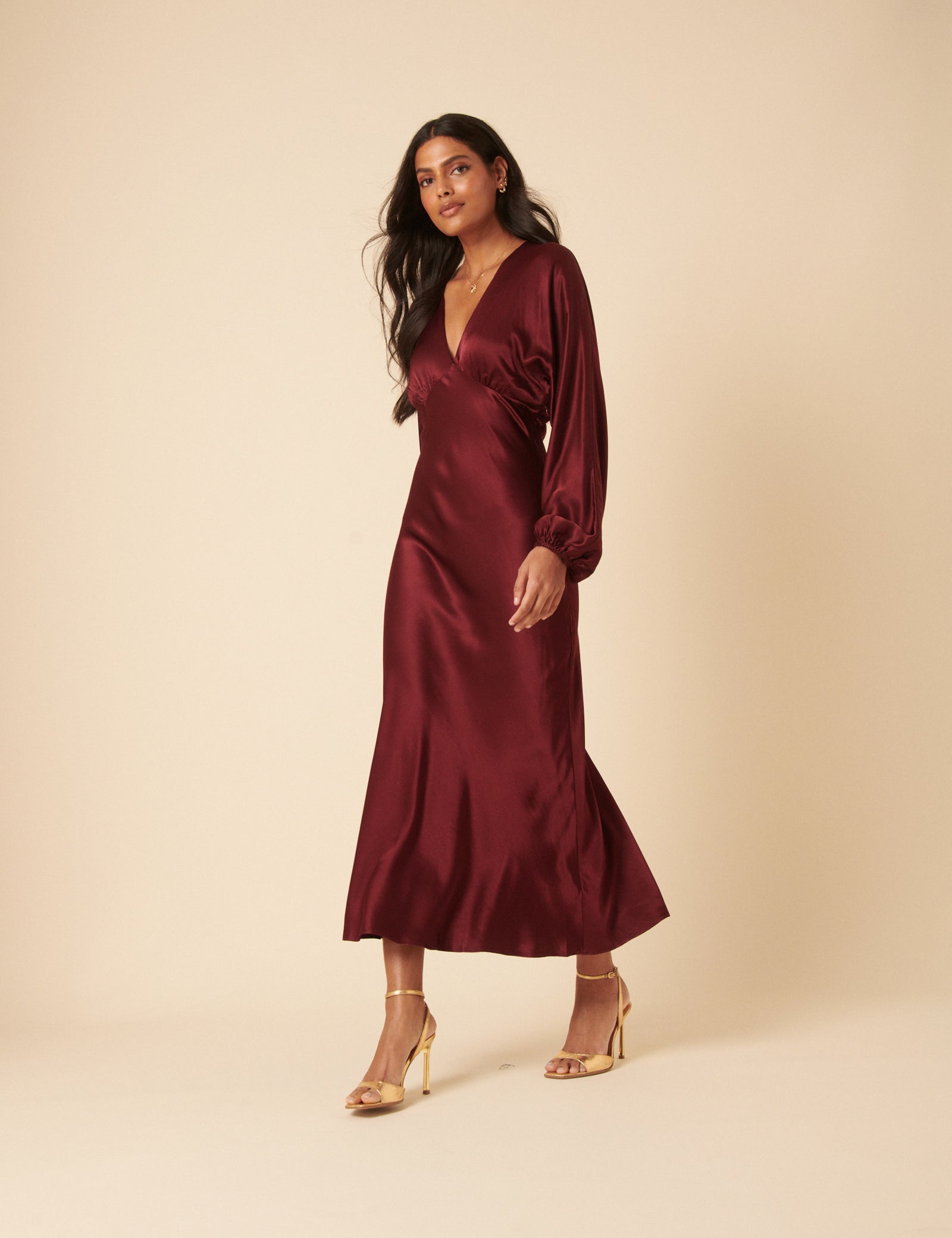 Burgundy Satin Allura Midi Dress