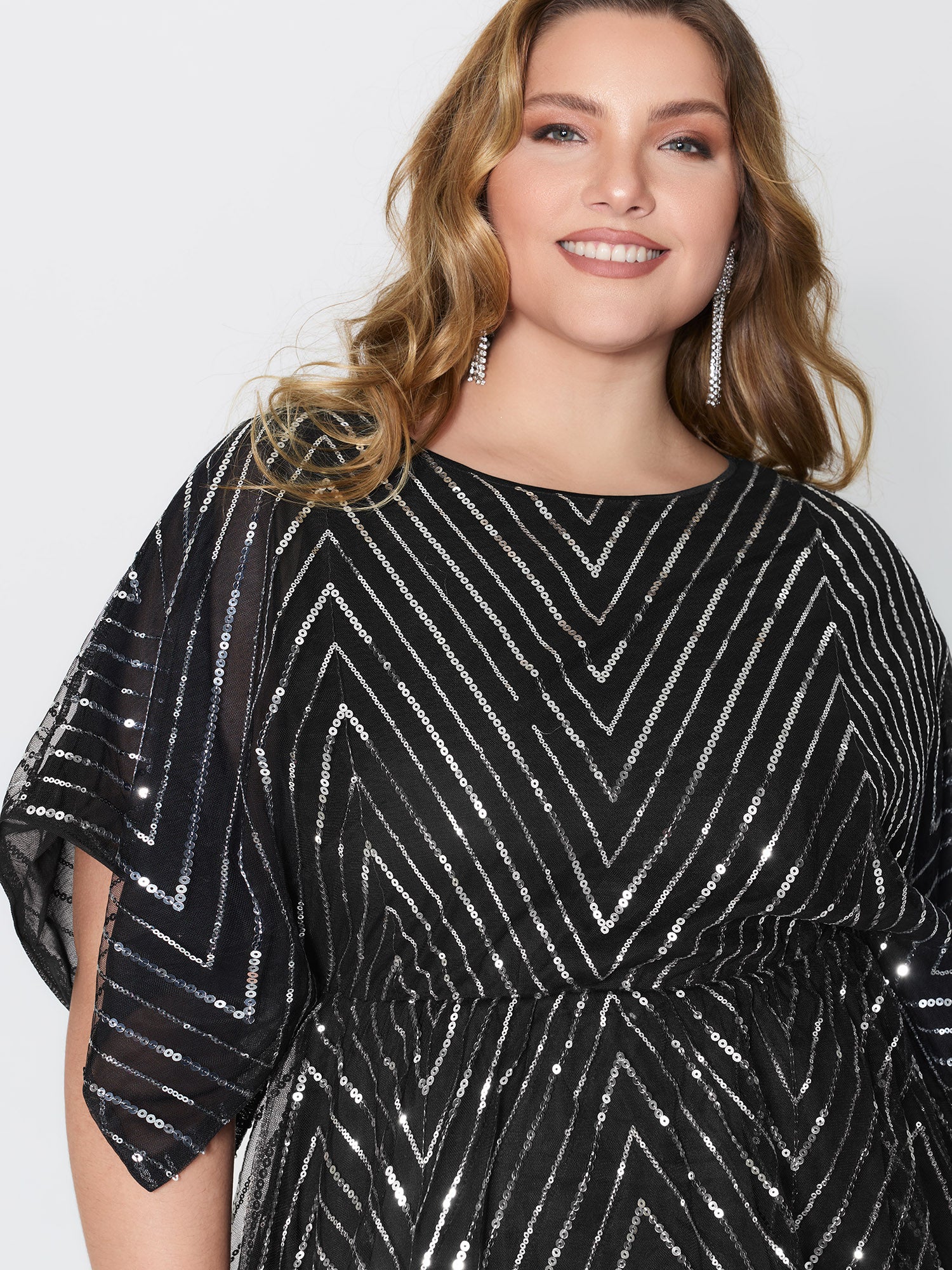 Zigzag Sequin Stretchy Waist Blouse