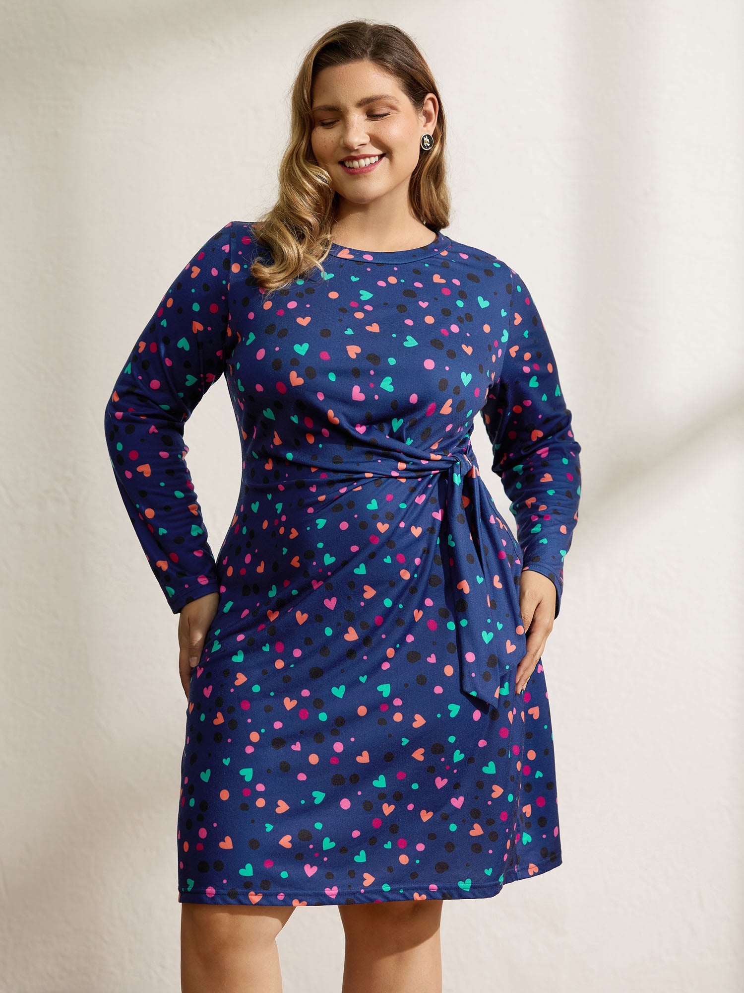 Supersoft Colorful Polka Dot Hearts Knot Midi Dress