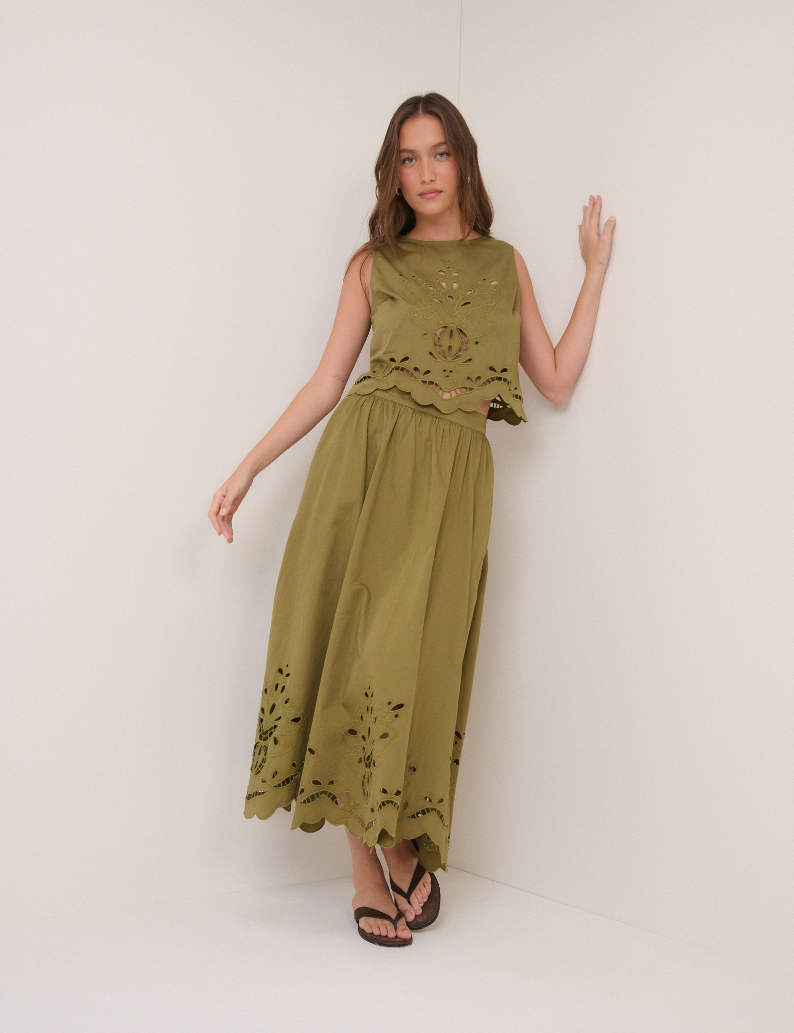 Green Broderie Anglaise Tank Top