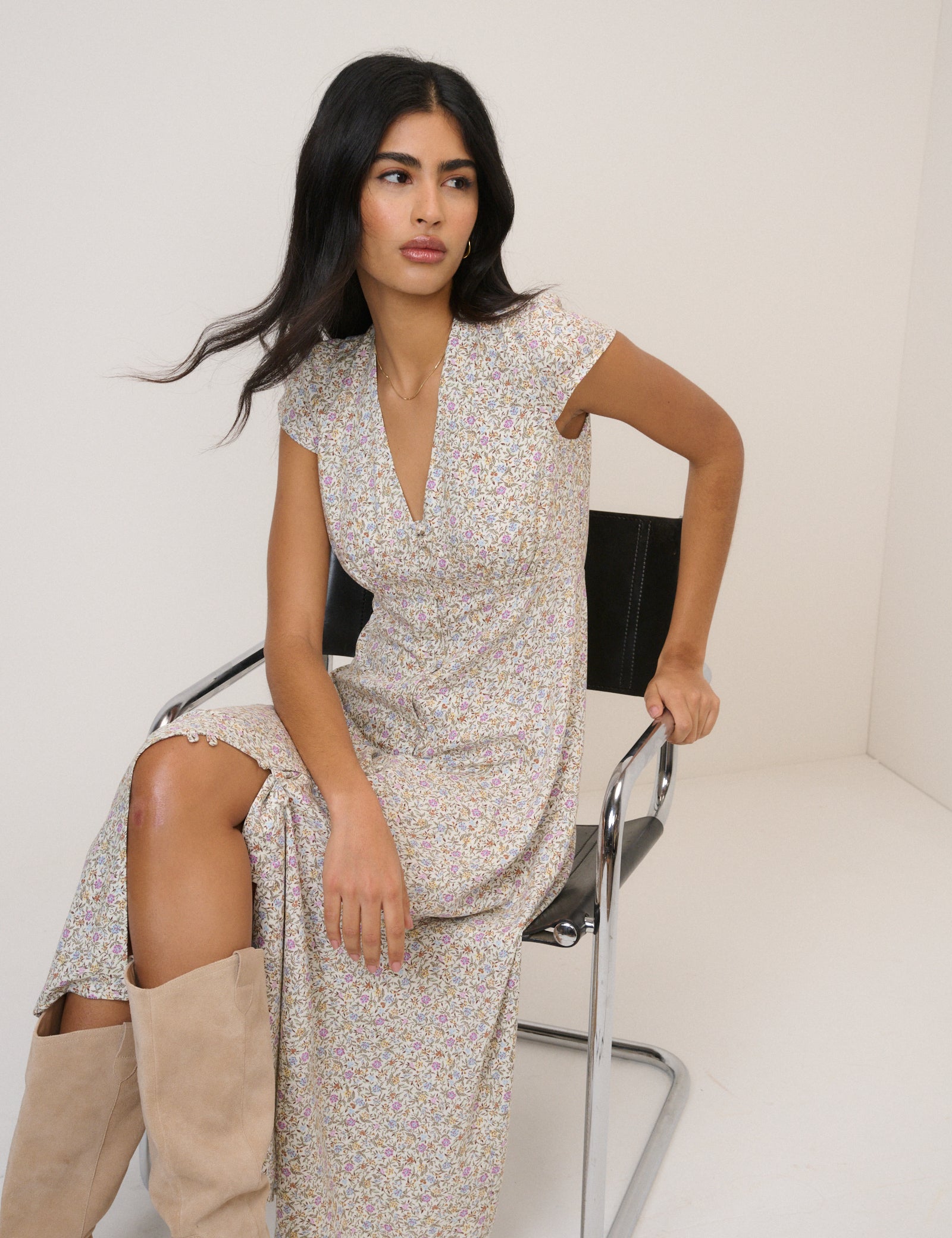 Pink Ditsy Floral Avery Midi Dress