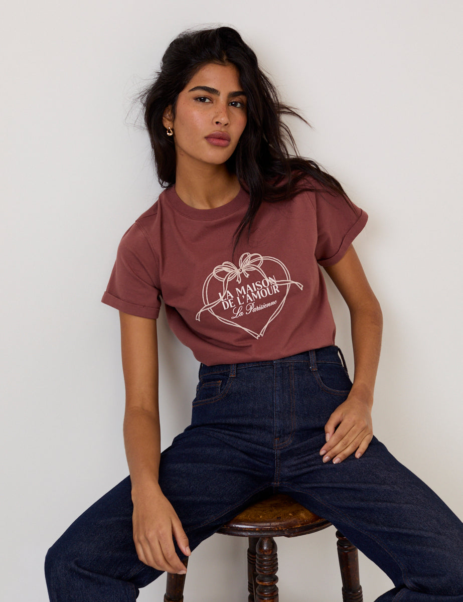 Brown La Maison Heart Graphic T-Shirt