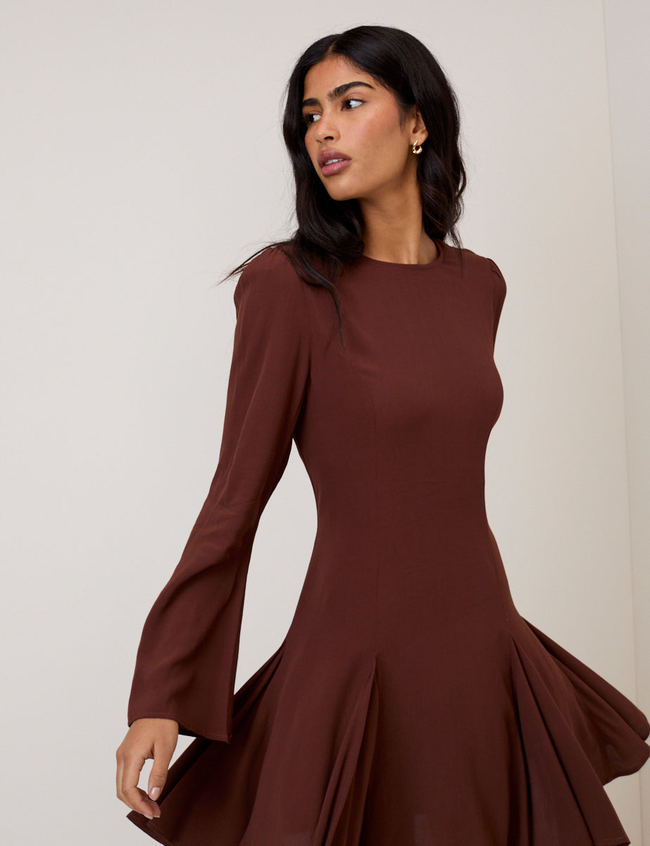 Brown Long Sleeve Paris Mini Dress
