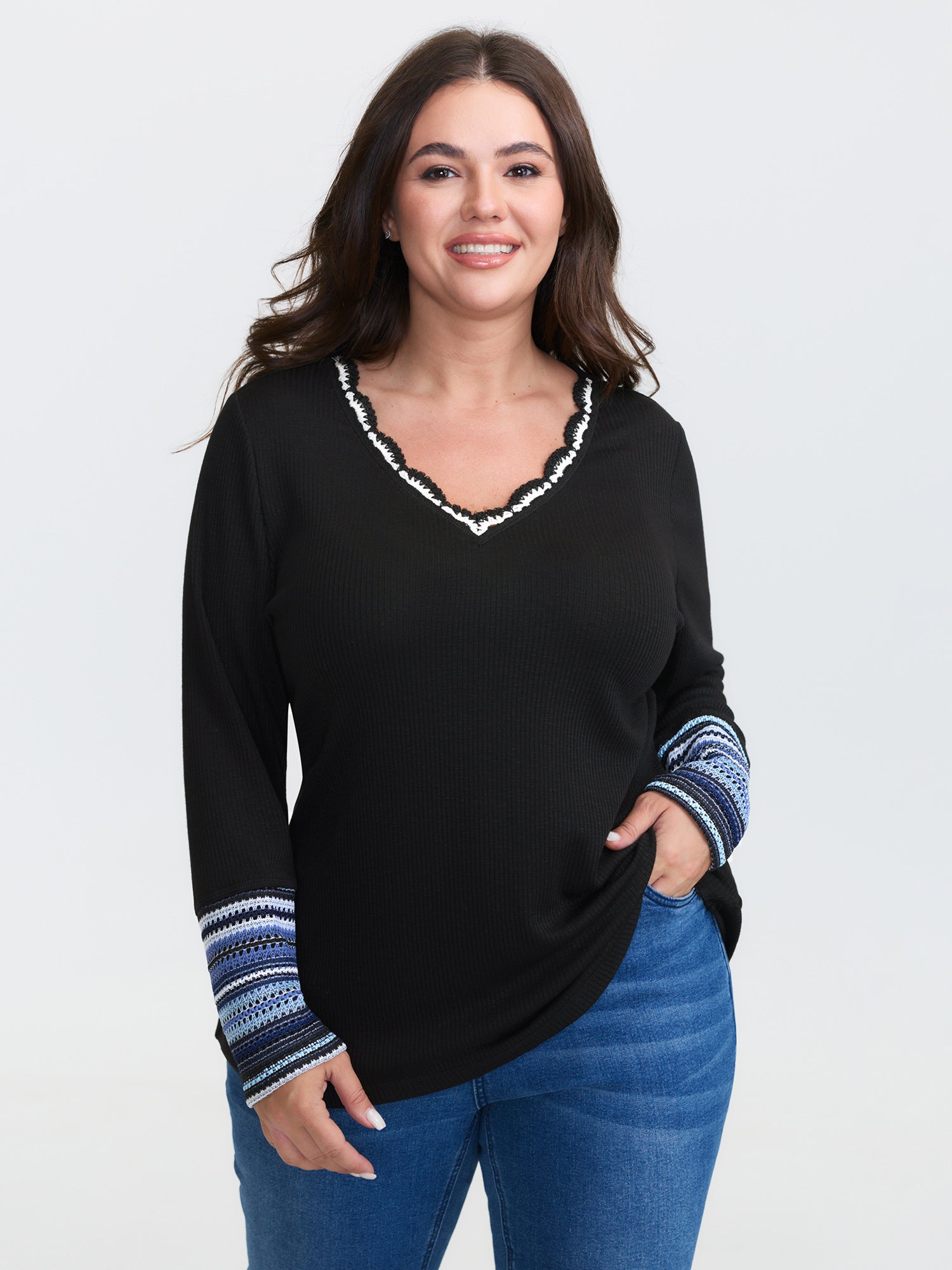 Textured Stripe Contrast Stretchy T-Shirt
