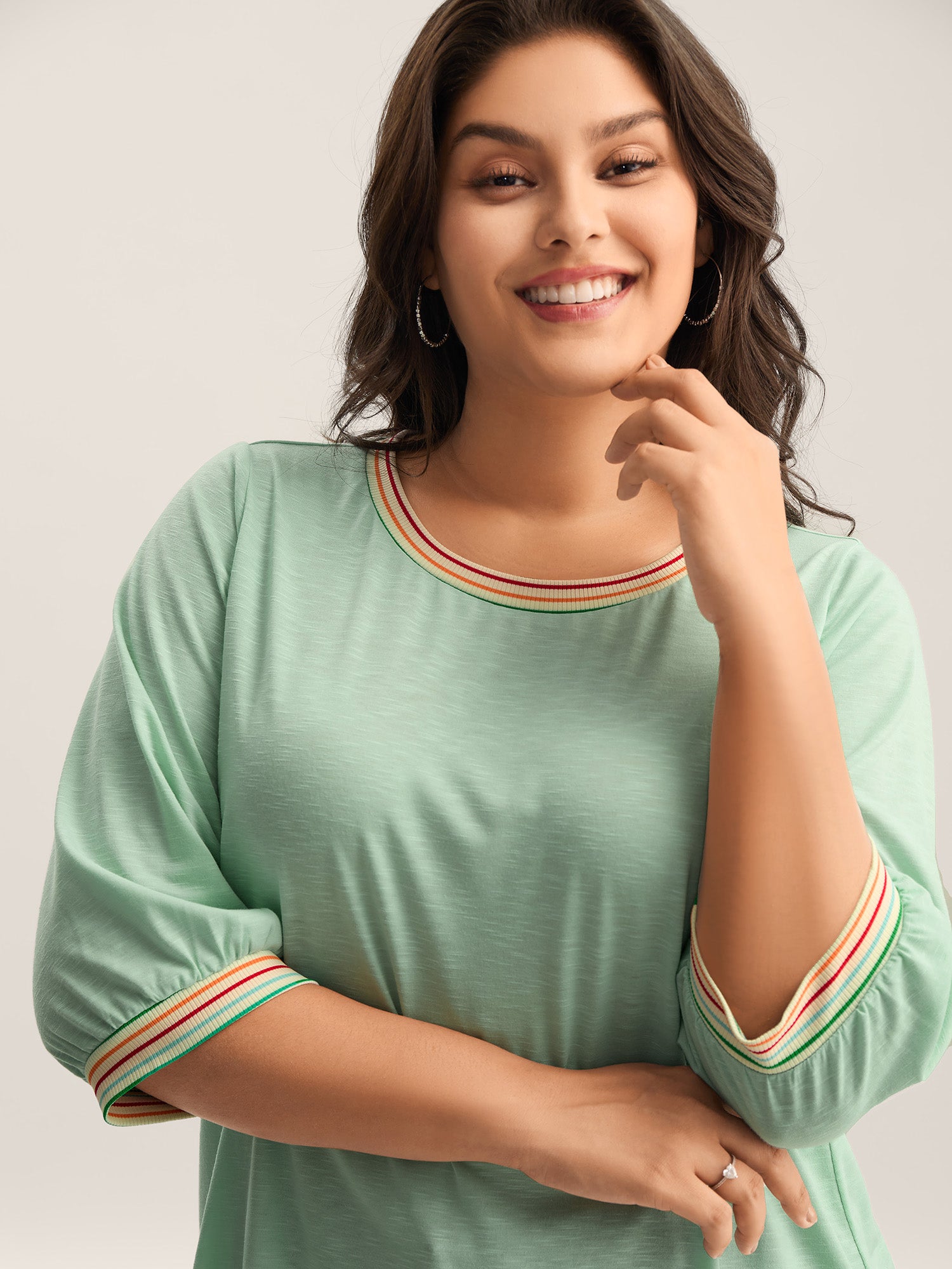 Plain Puff Sleeve Crew Neck T-Shirt