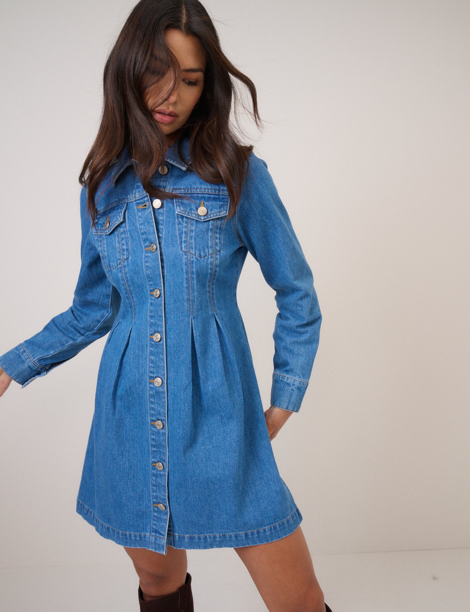 Blue Denim Long Sleeve Ferrea Mini Dress