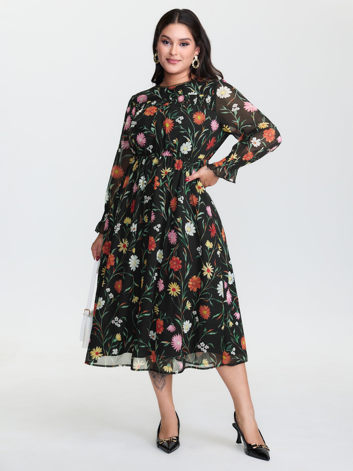 Chiffon Multi-Color Shirred Maxi Dress